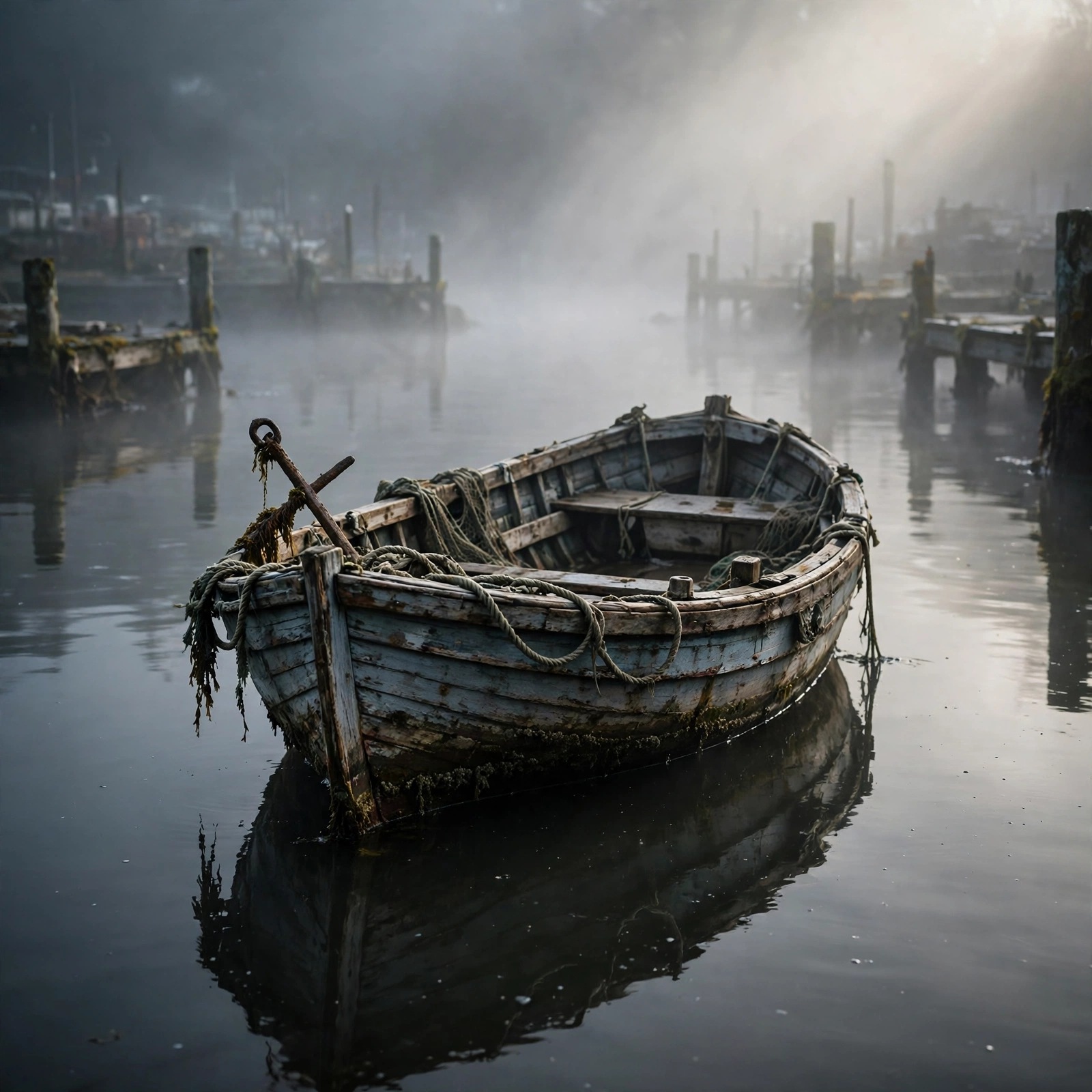Empty Fishing Boat Misty Harbour Sad Dp WhatsApp DP