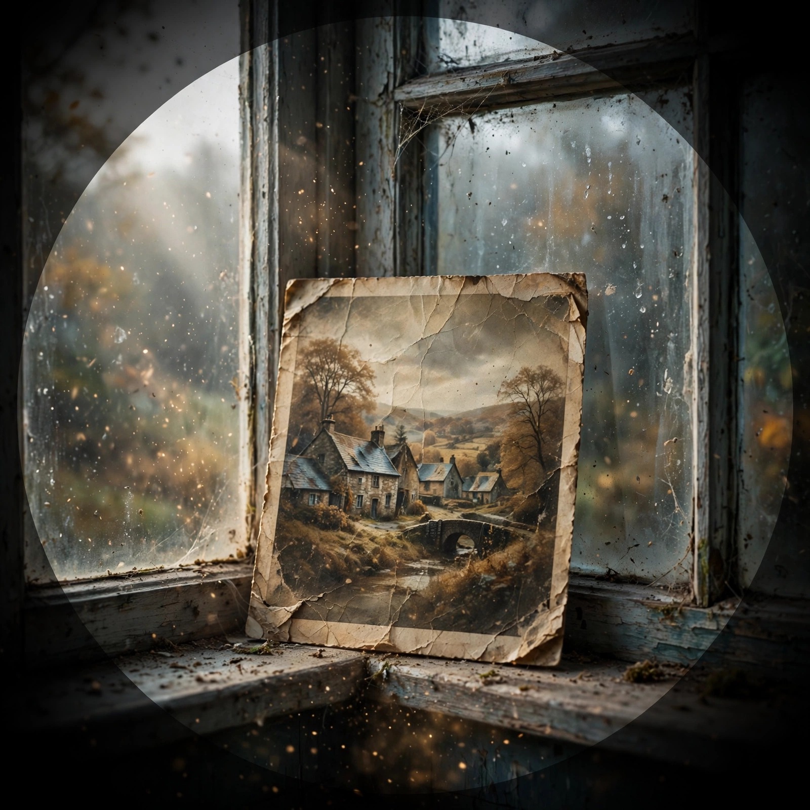 Faded photograph dusty window DP