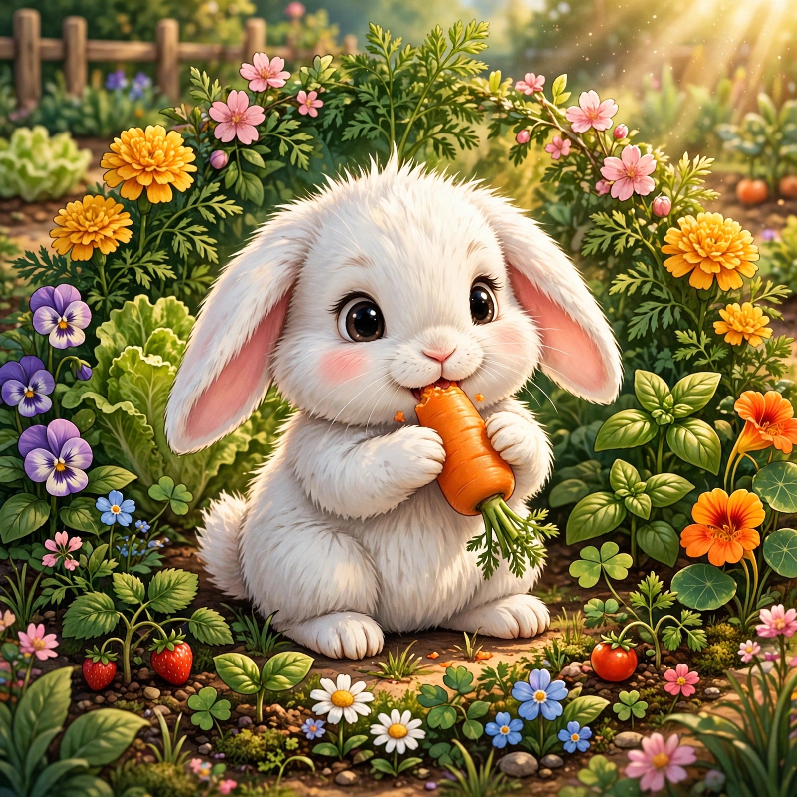 Fluffy Bunny in the Carrot Garden