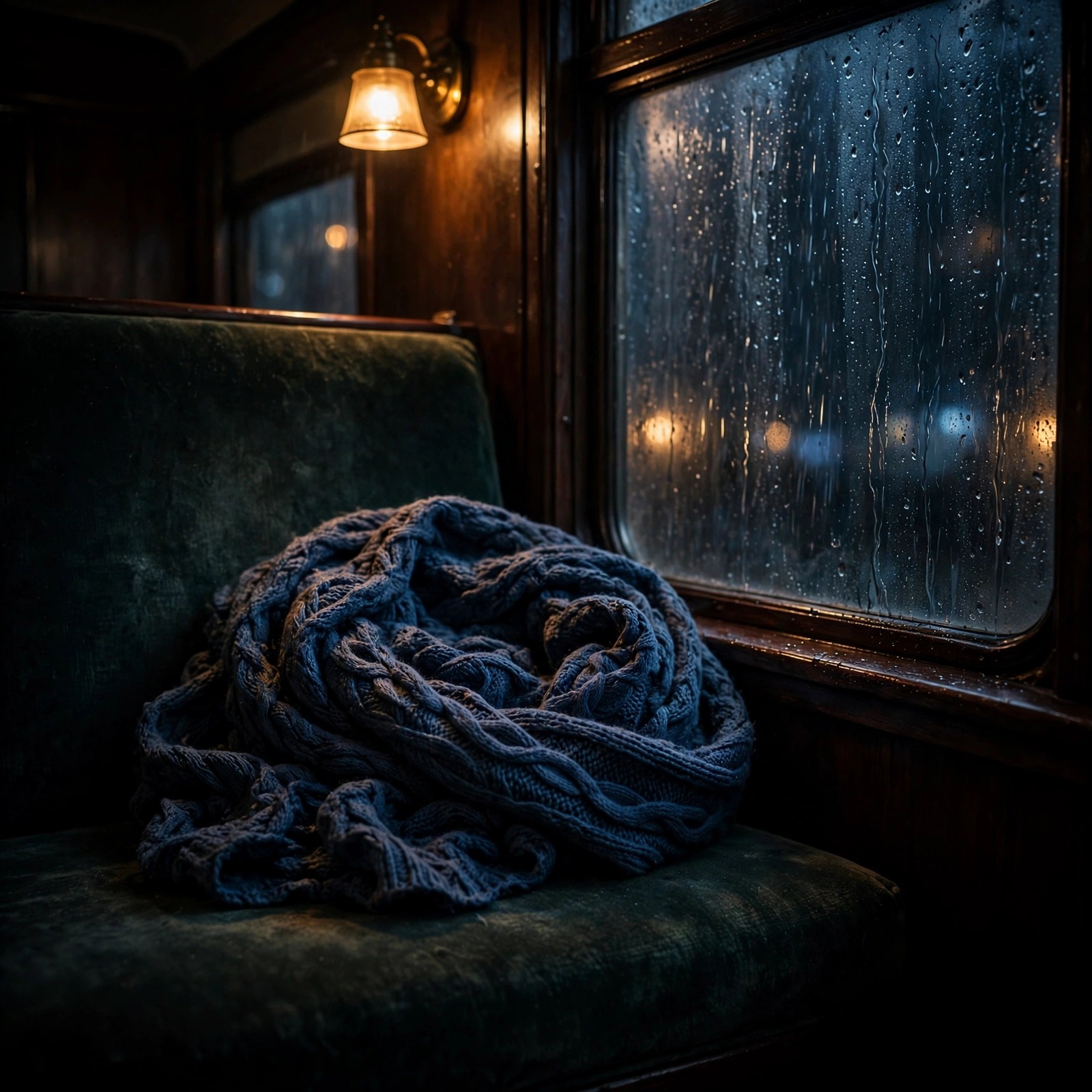 Forgotten Blue Scarf on a Night Train