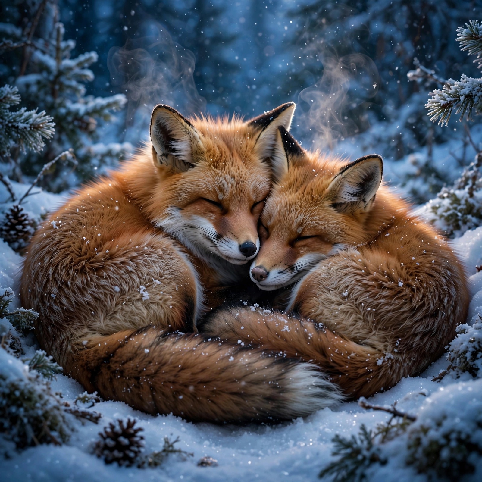 two red foxes sleeping together in the snow friendship DP