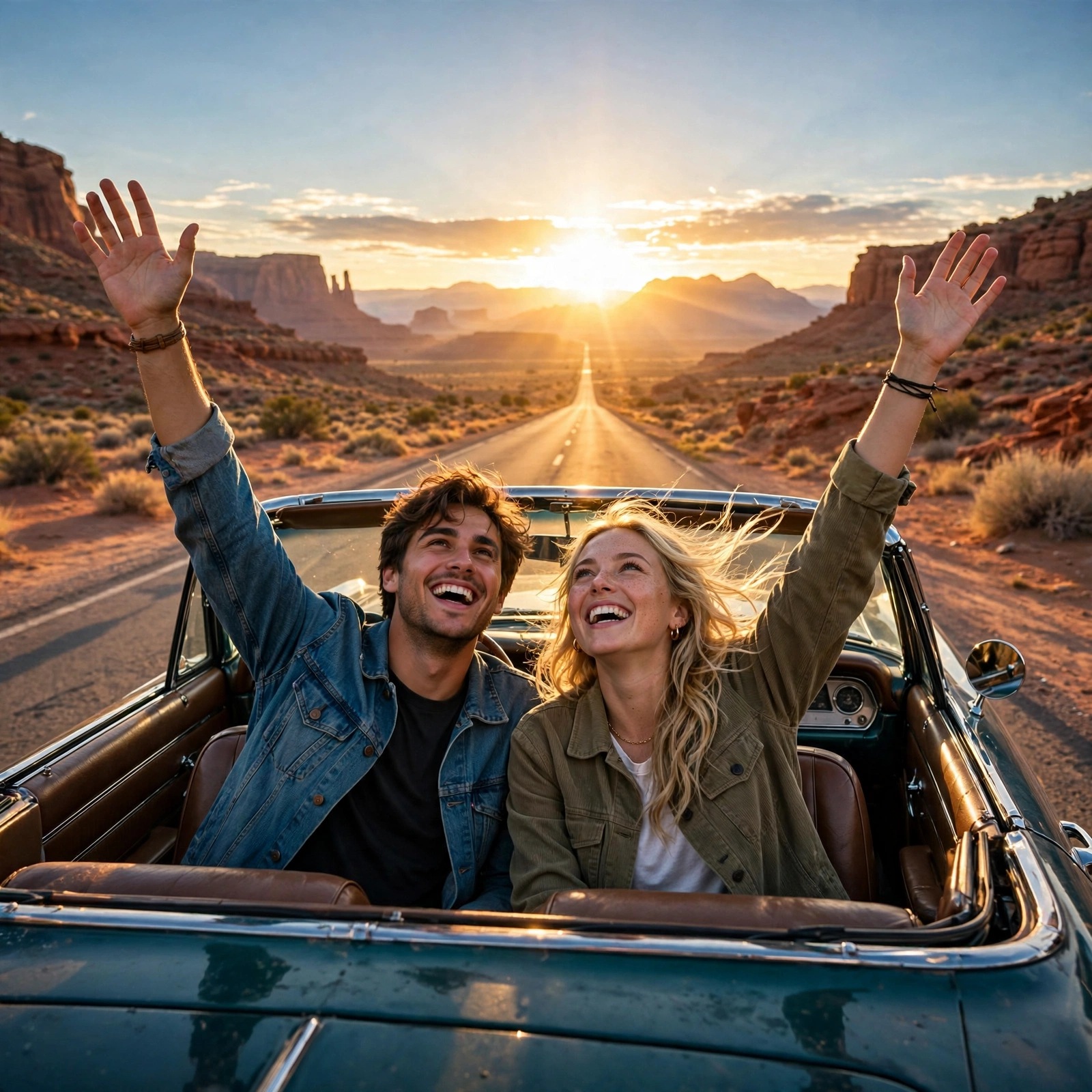friends in convertible on desert road friendship dp