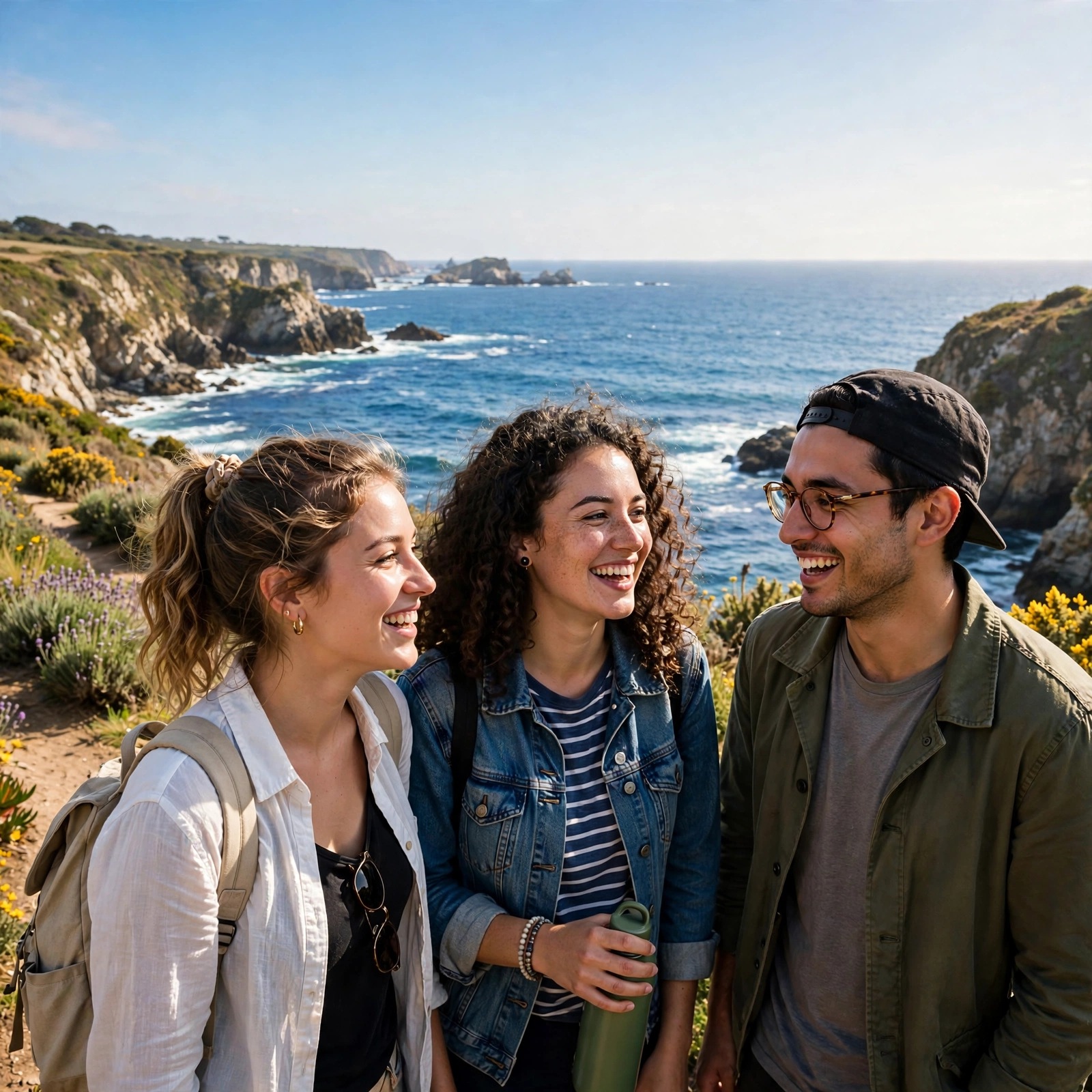 Friends on a Seaside Cliff Walk