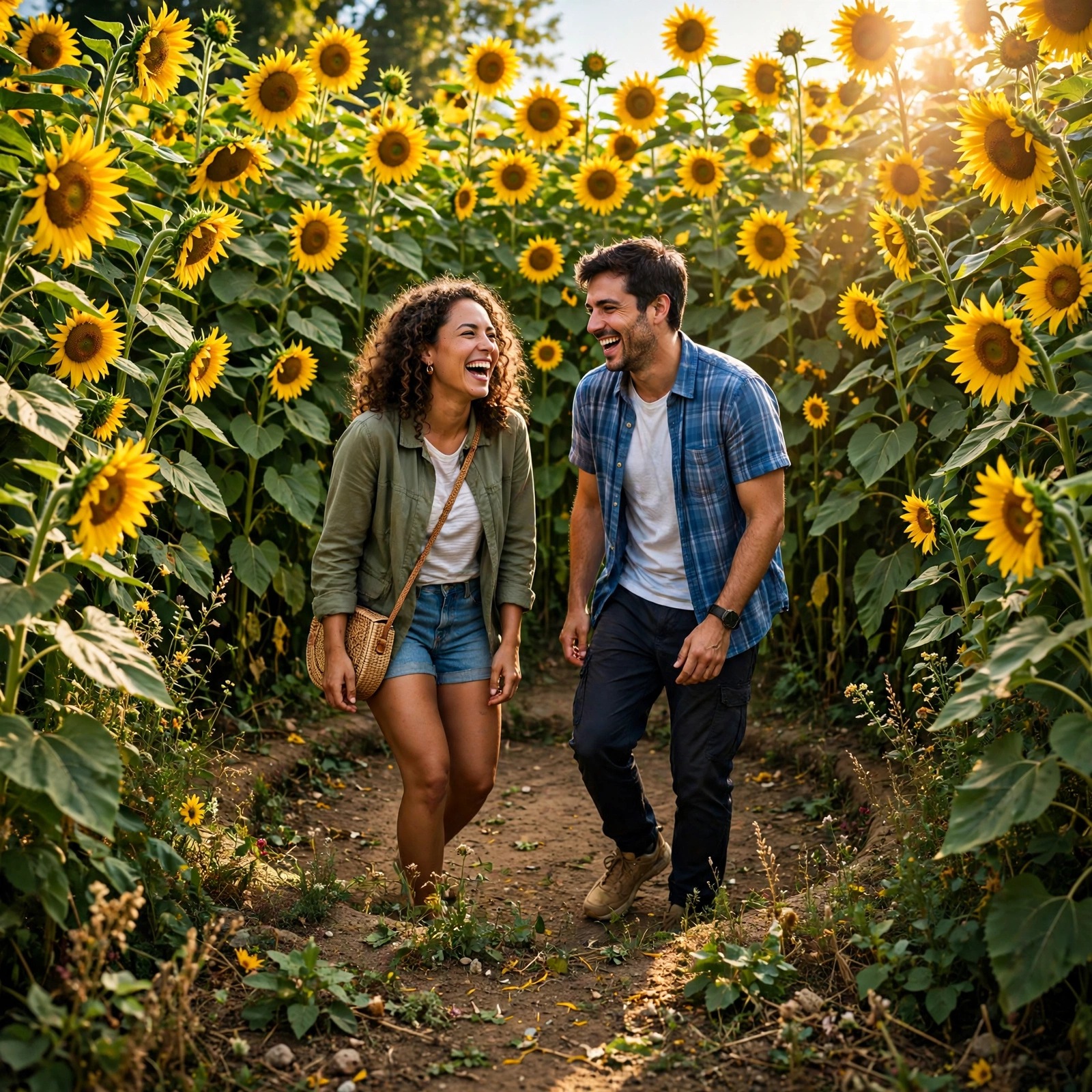 Friends Wandering a Sunflower Maze