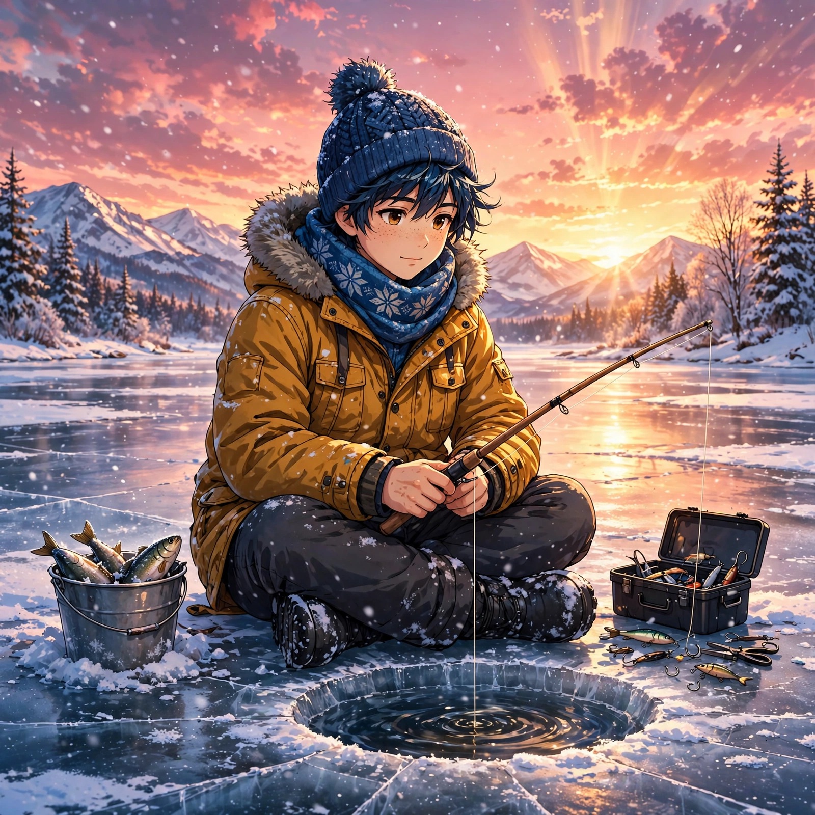 Ice Fisher on a Frozen Lake anime DP - free download