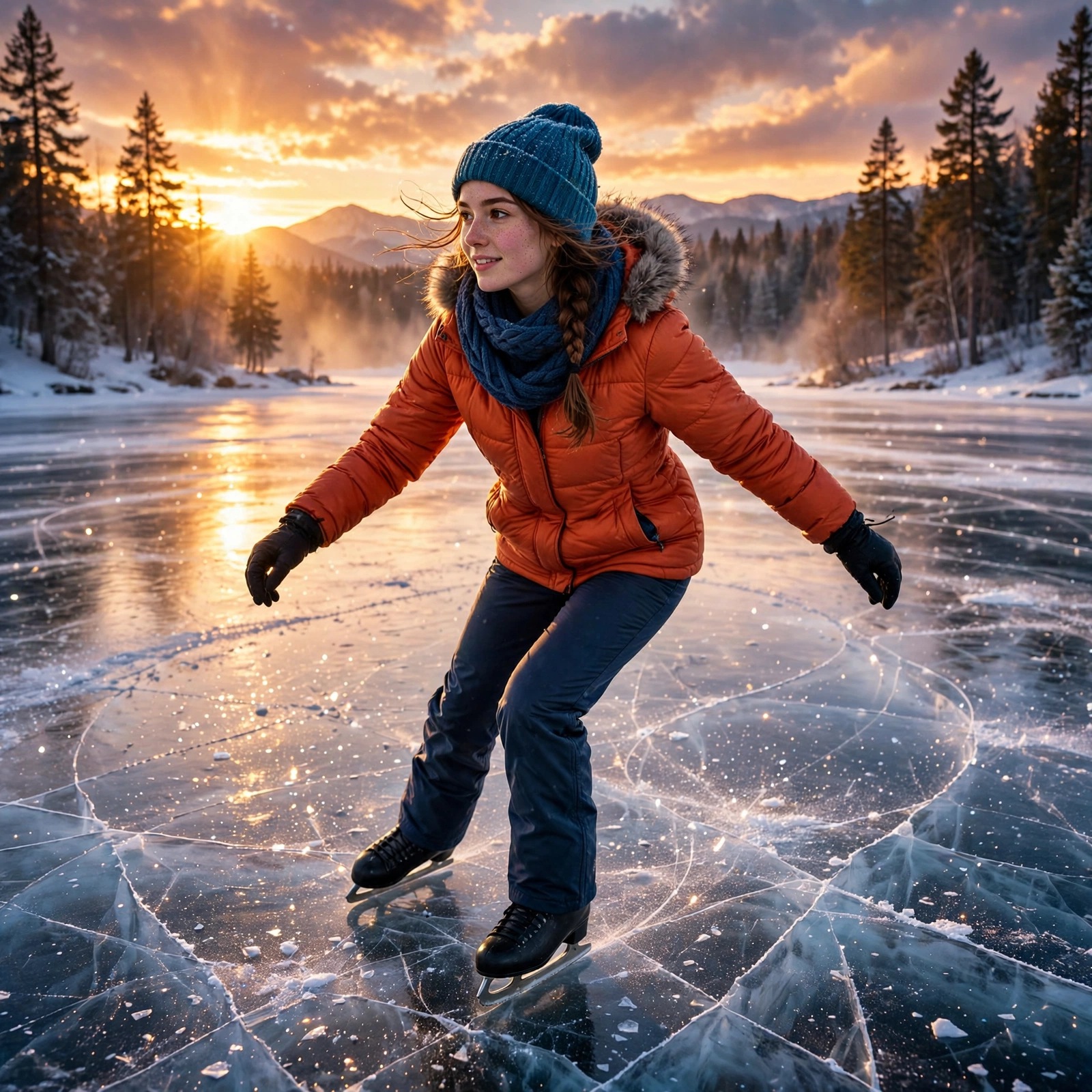 Frozen lake ice skater profile picture — original AI artwork for WhatsApp DP