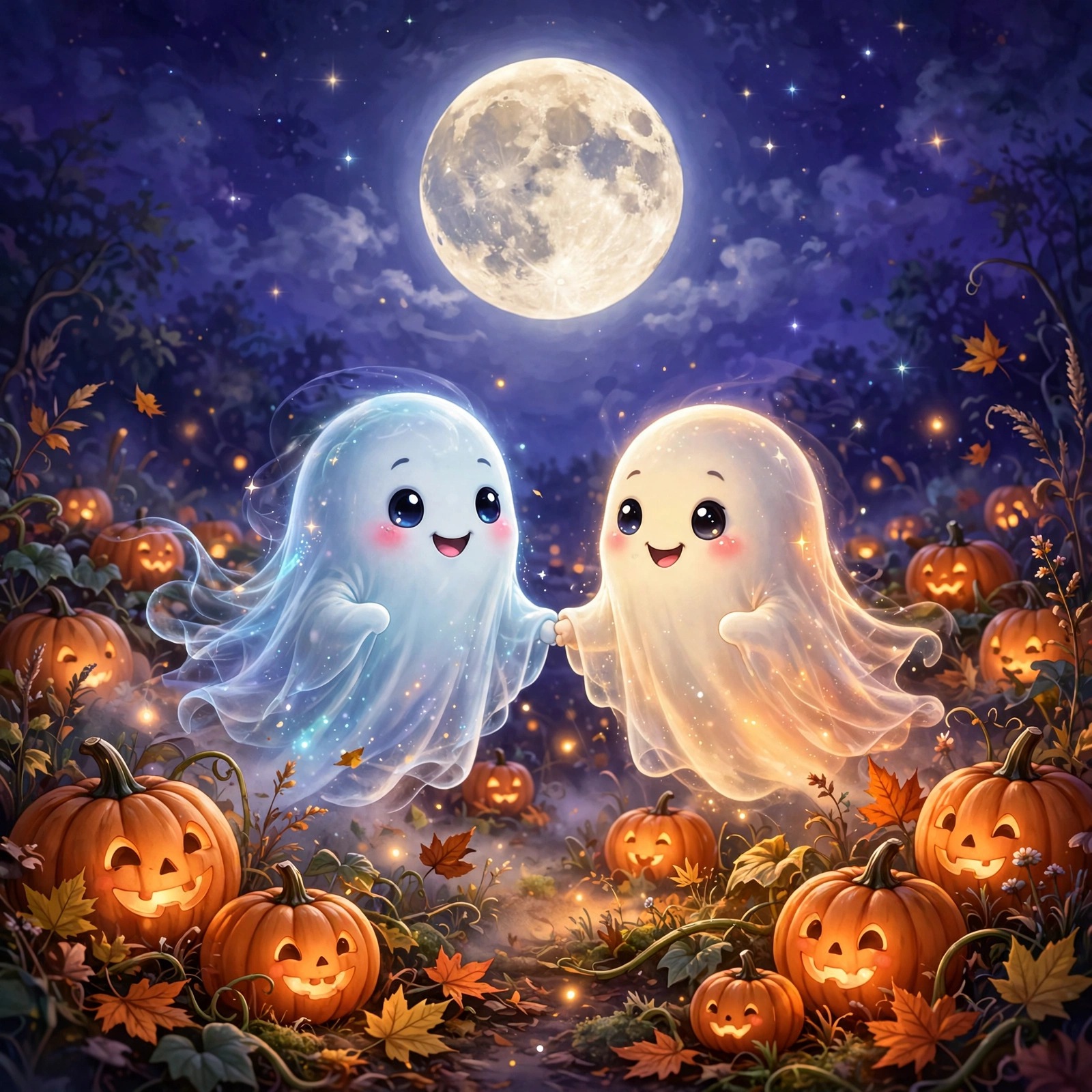 two cute ghost friends in a pumpkin patch friendship DP