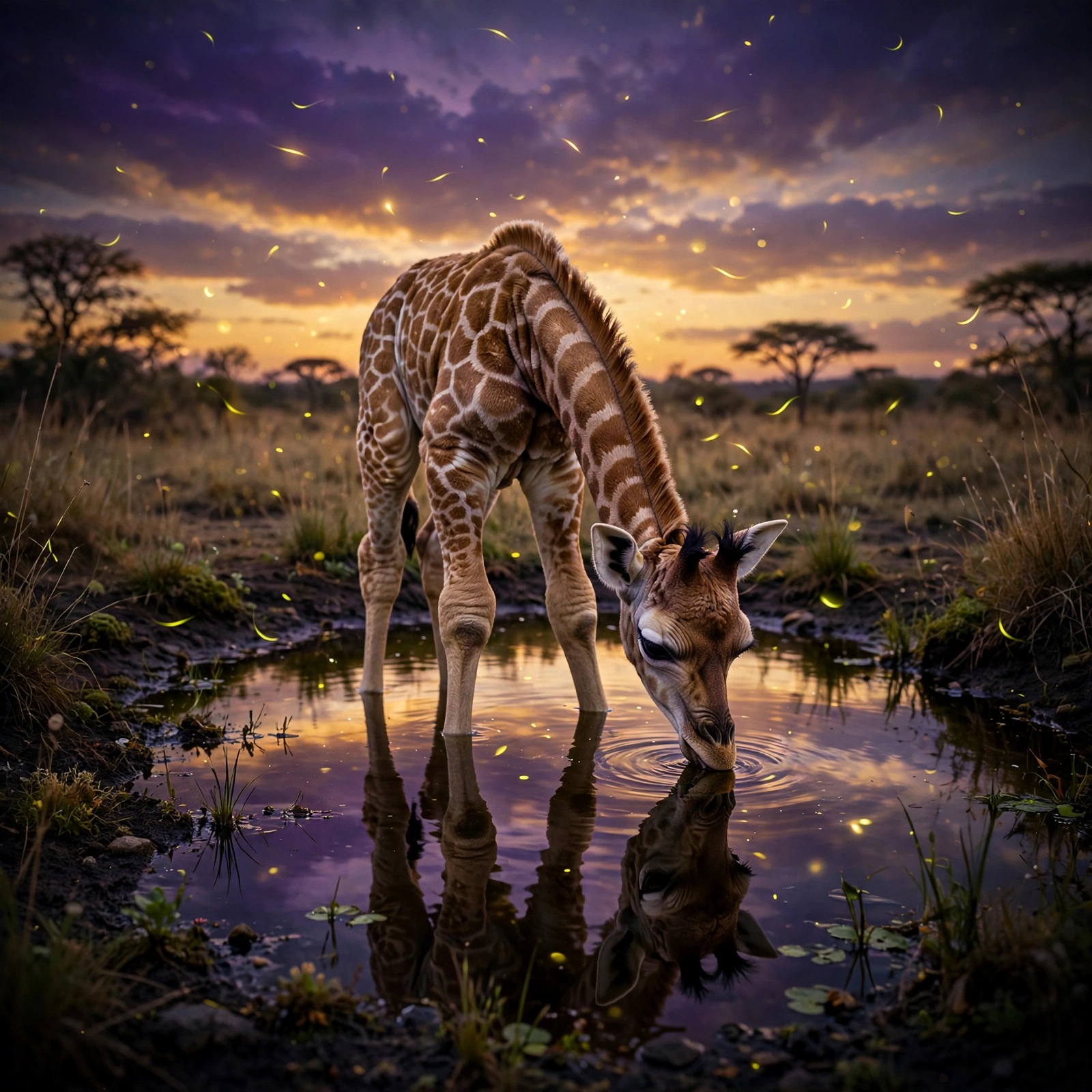 Baby Giraffe Calf at the Dusk Waterhole, cute animal DP for WhatsApp profile