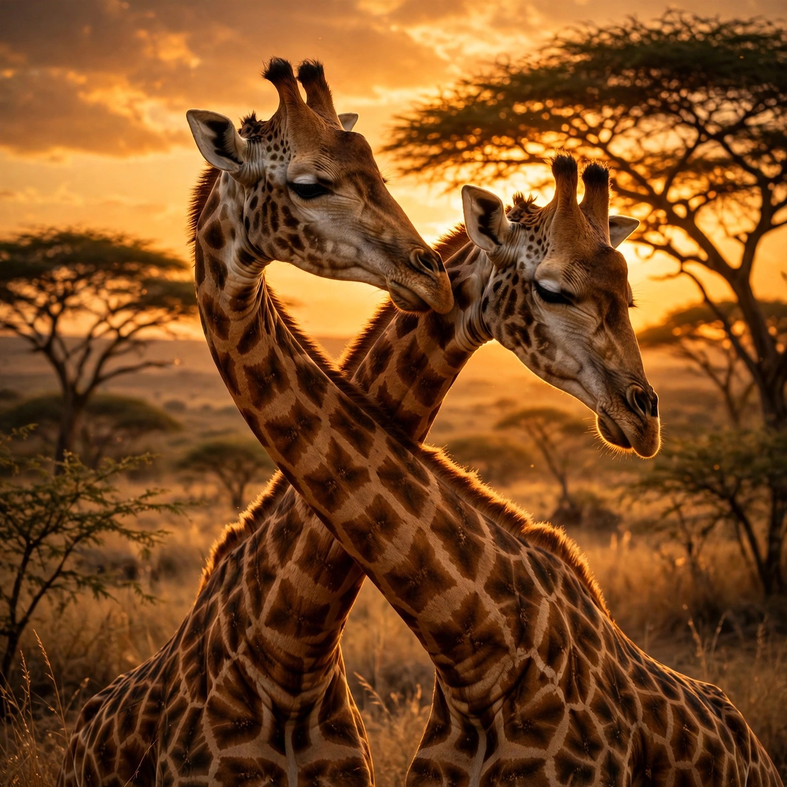 Giraffes Entwining Necks at Savanna Sunset - Love WhatsApp DP