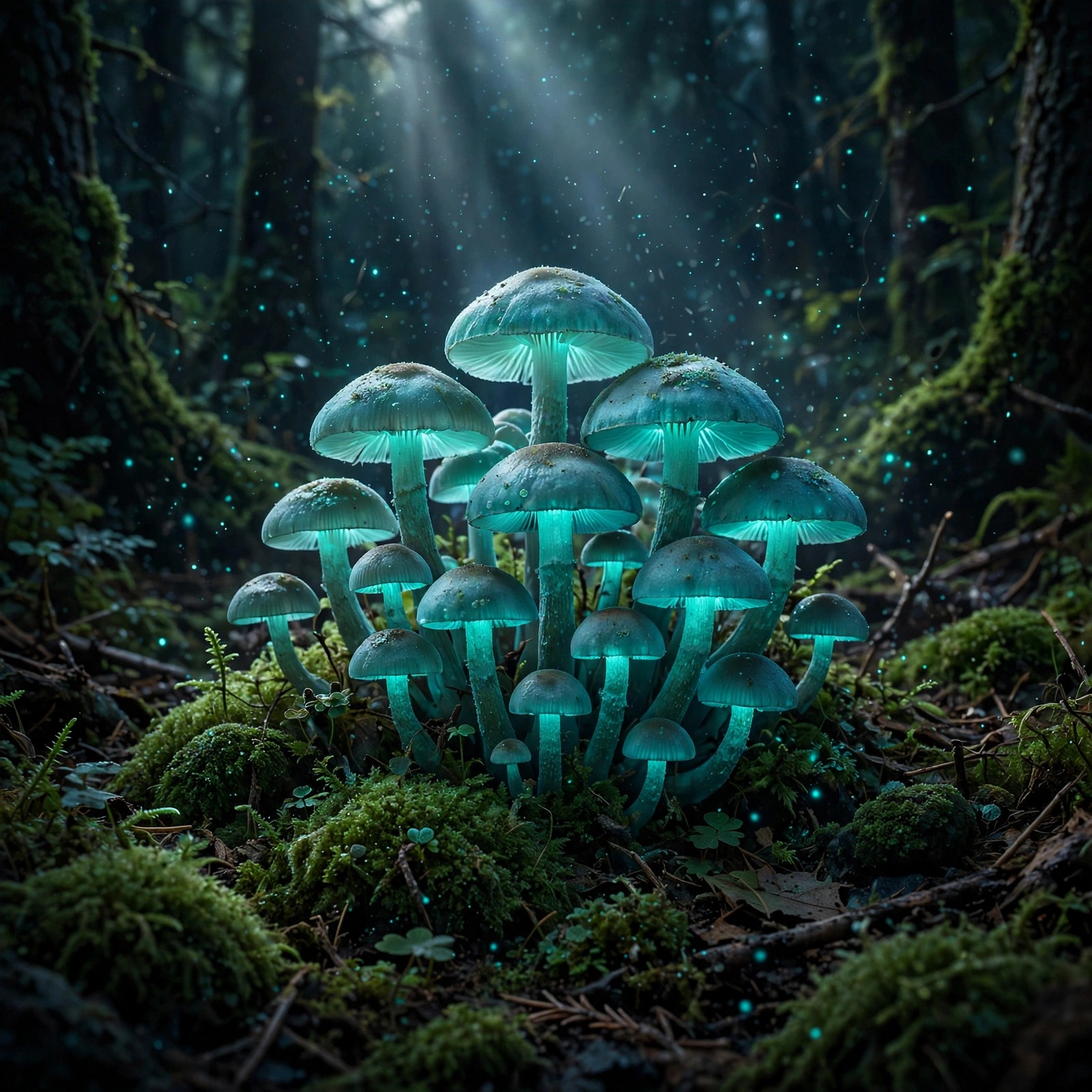 Glowing mushrooms in moonlit forest, nature profile picture