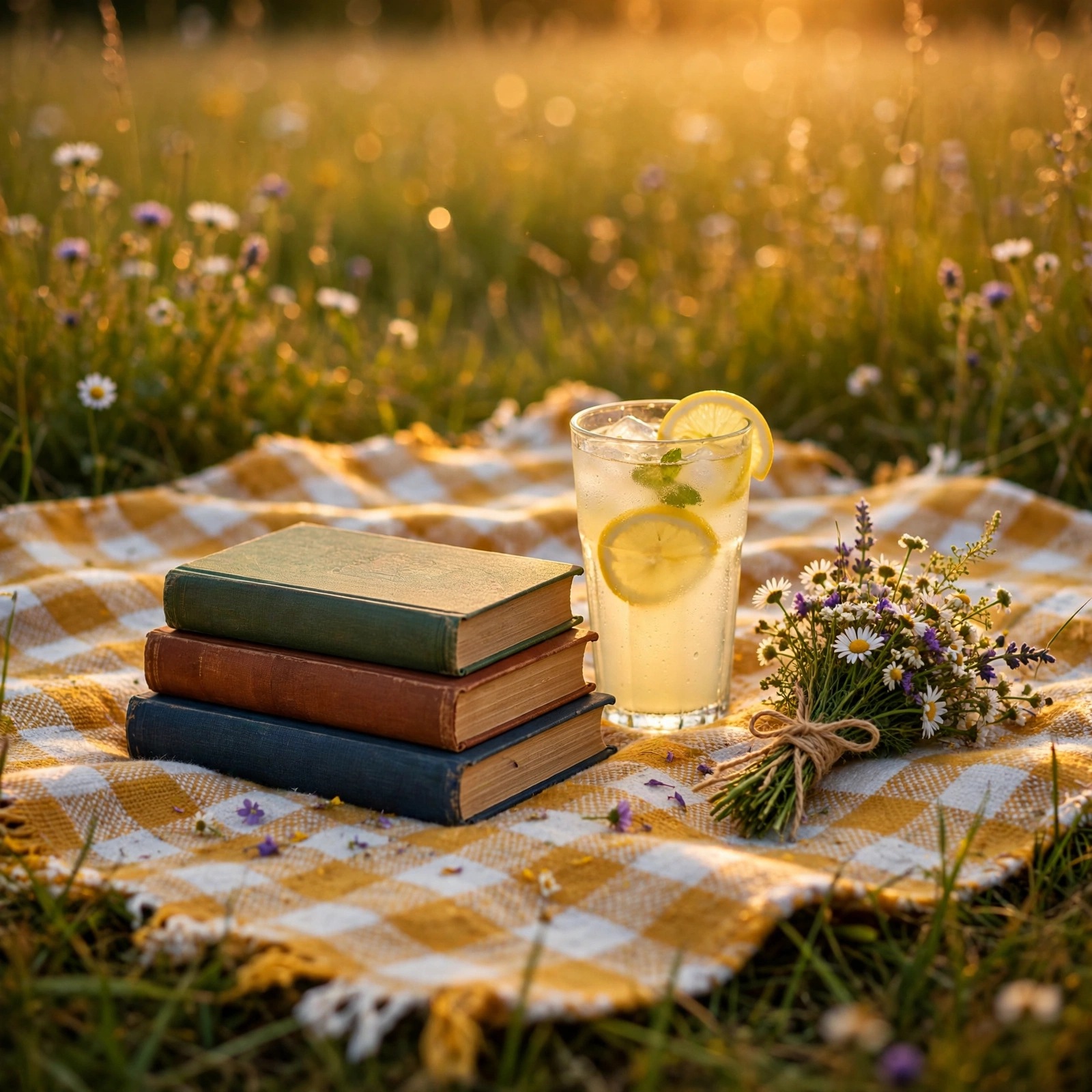 Golden Hour Picnic Books - square aesthetic WhatsApp DP