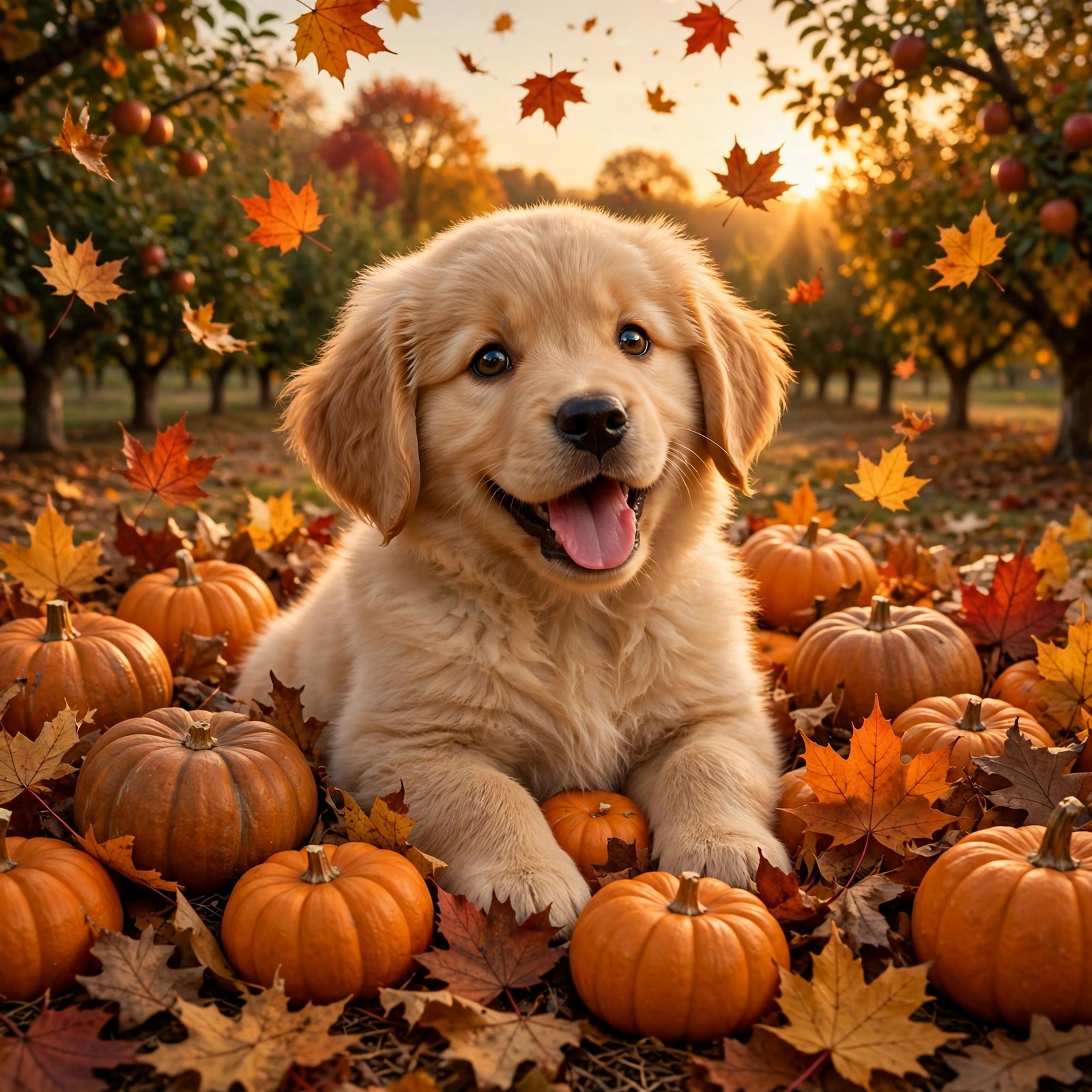 Golden Retriever Puppy in a Pumpkin Pile - cute WhatsApp DP profile picture