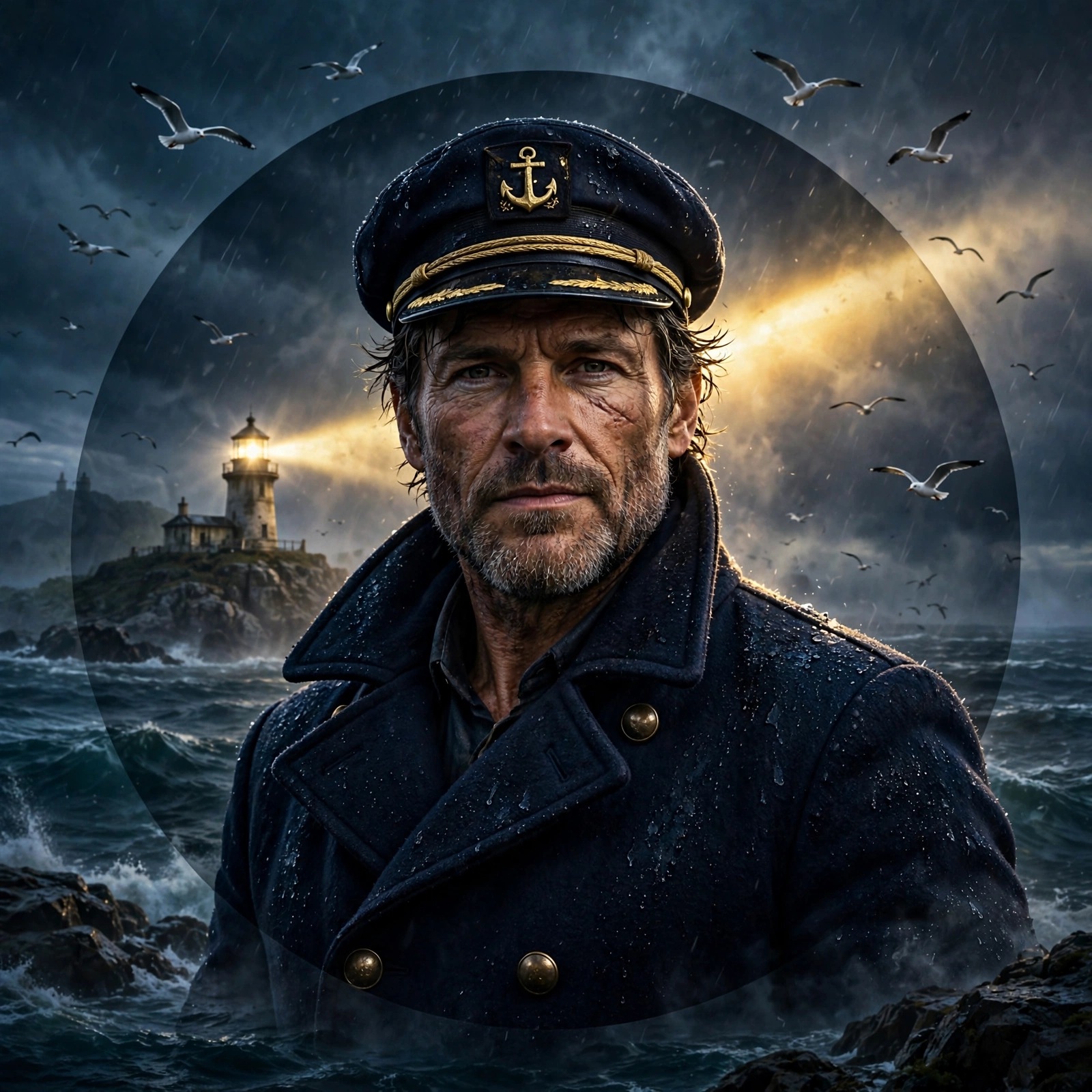 harbor captain before lighthouse beam stormy sea boys dp