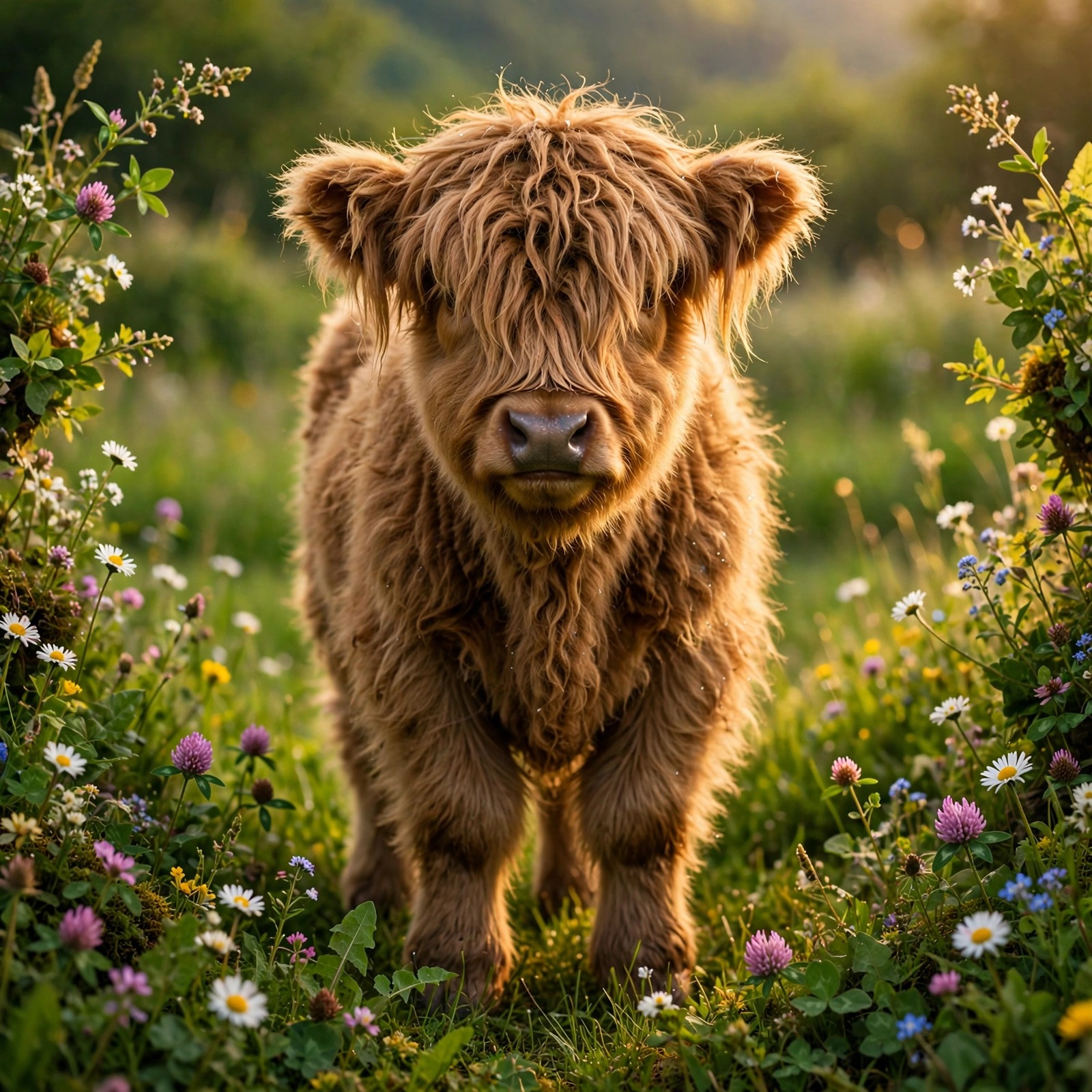 Highland Cow Calf Meadow - square animals WhatsApp DP