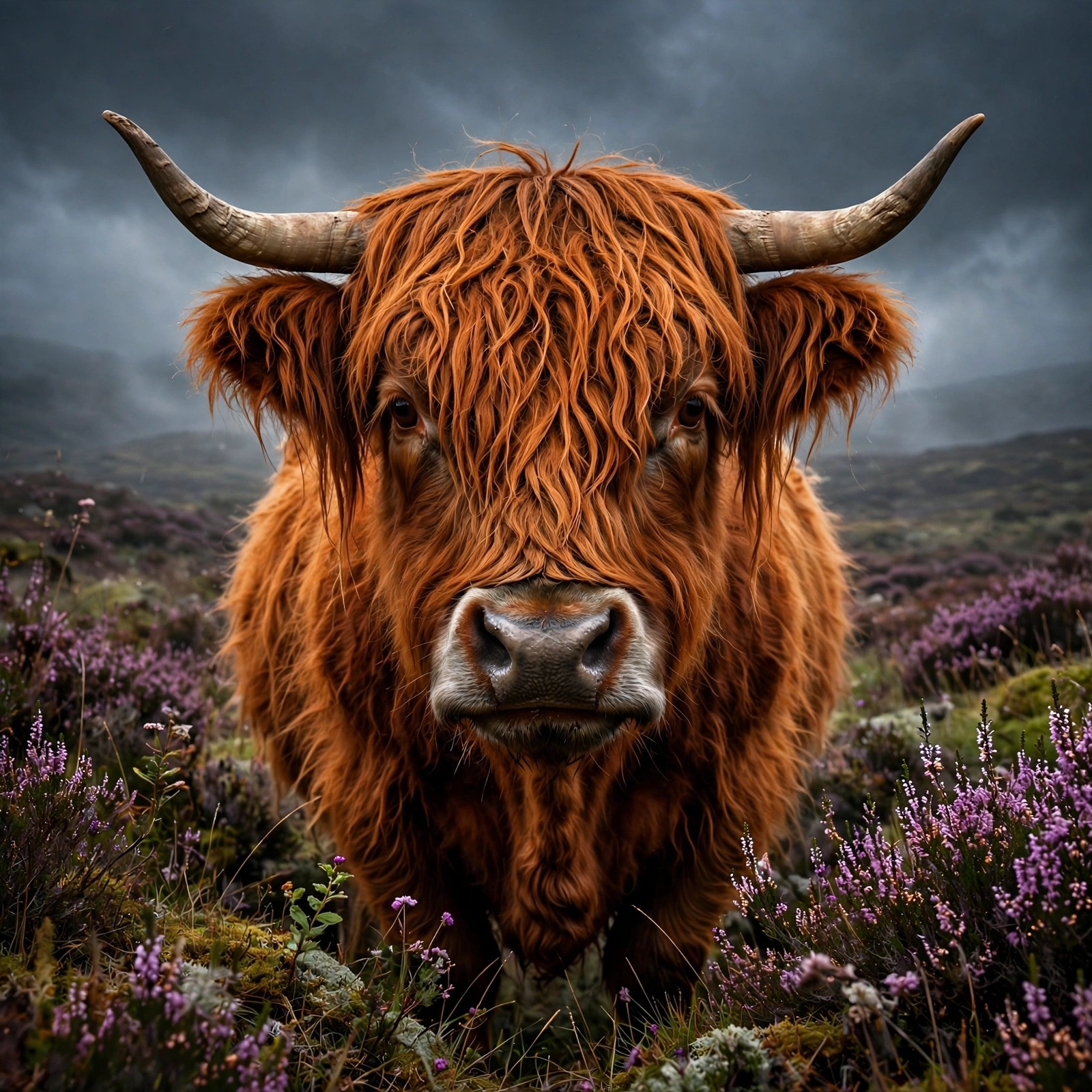Highland cow on heather moor DP
