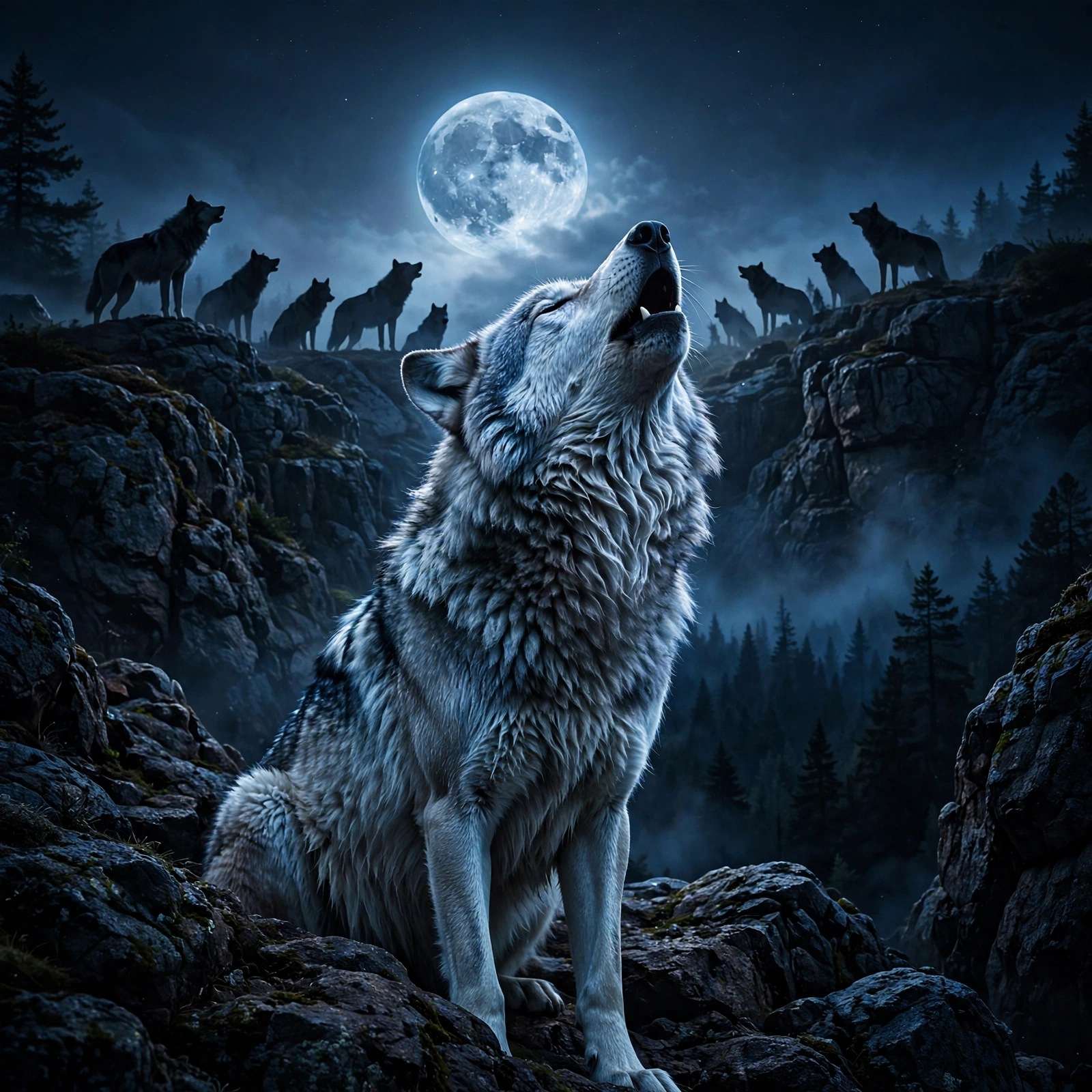 alpha wolf howling on cliff at moonrise attitude dp