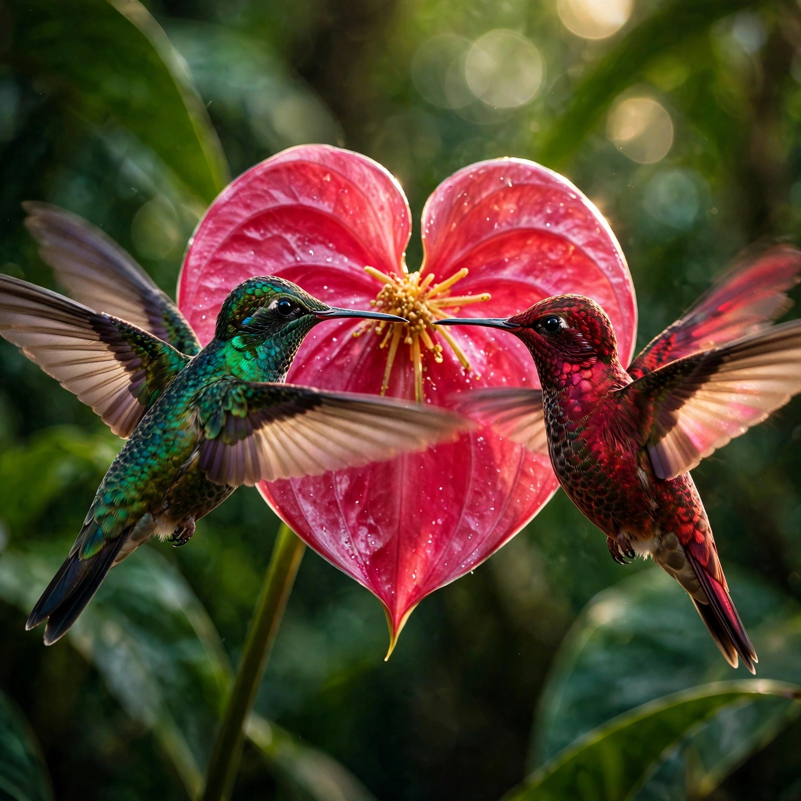 Twin Hummingbirds at a Heart Bloom — free Love WhatsApp DP download