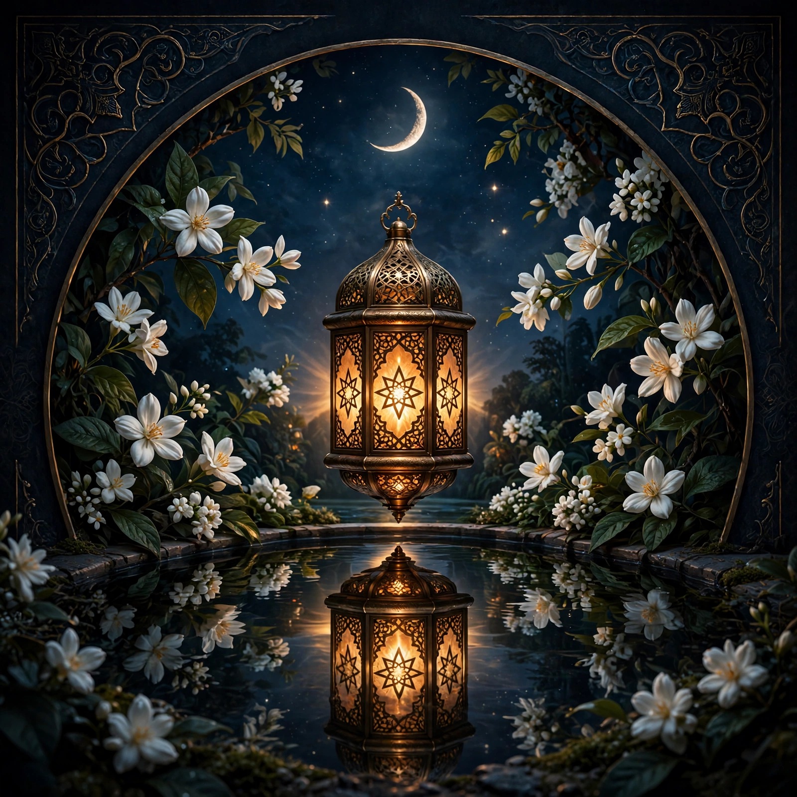 Lantern Reflected in a Jasmine Pool - Islamic WhatsApp DP