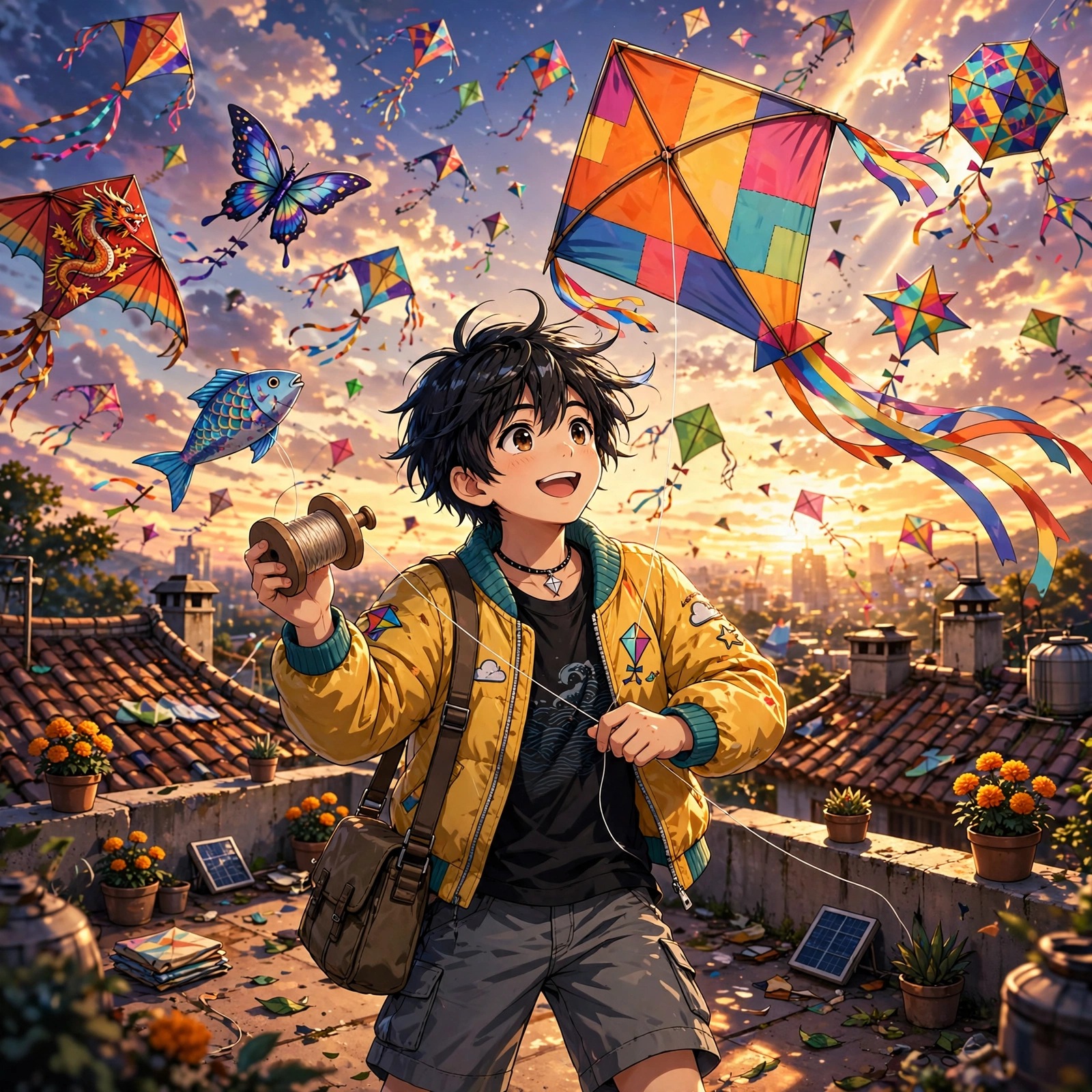 Kite Festival on a Rooftop Boy