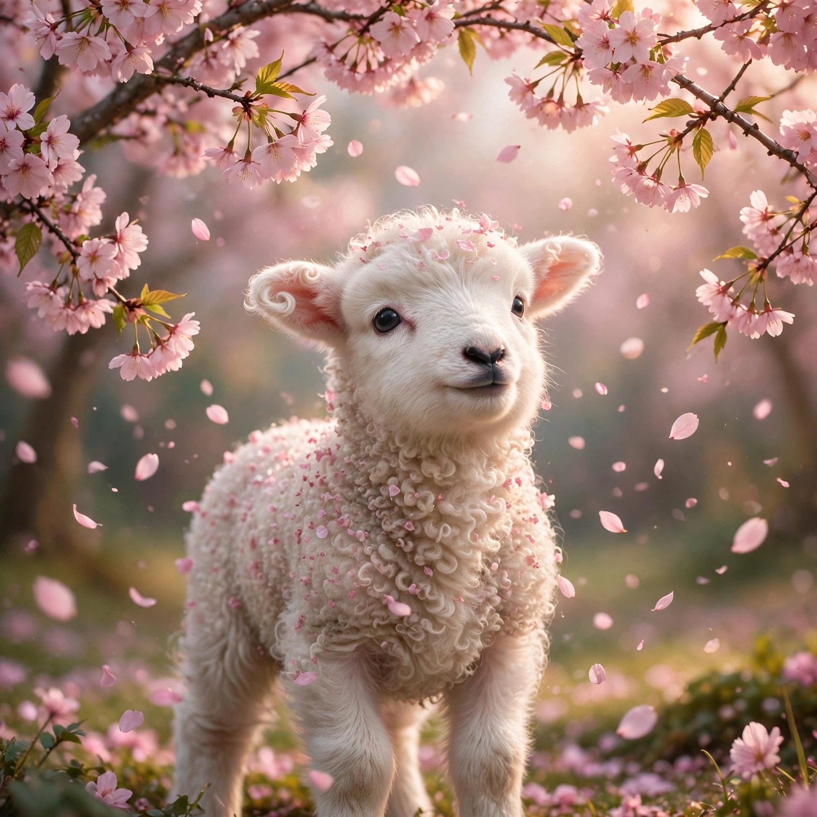 baby lamb under cherry blossoms cute dp