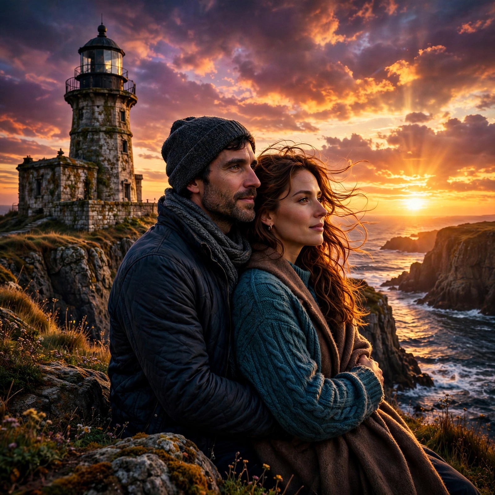 Lighthouse Cliff Sunset Couple Love Dp WhatsApp DP