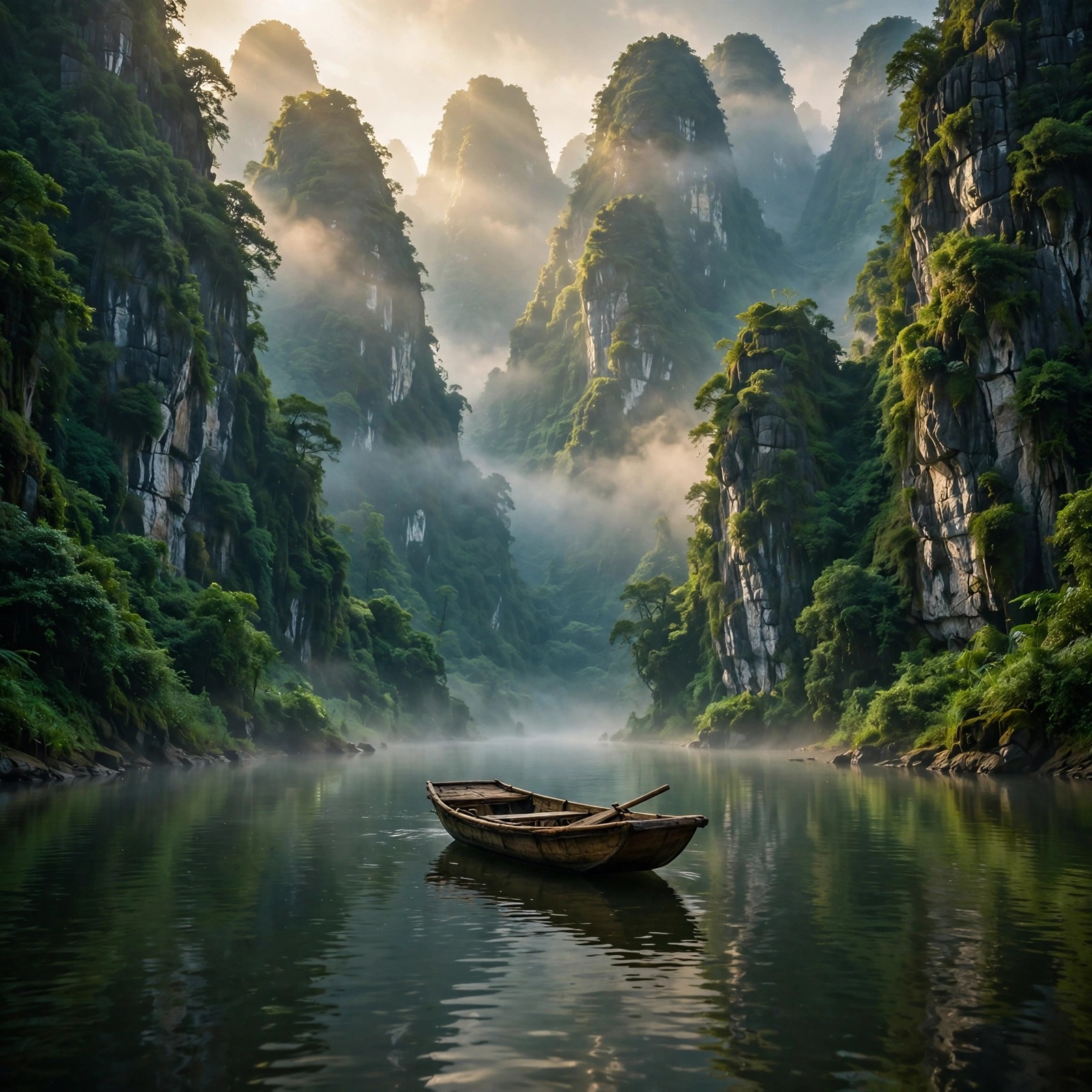 Limestone Karst River in Mist