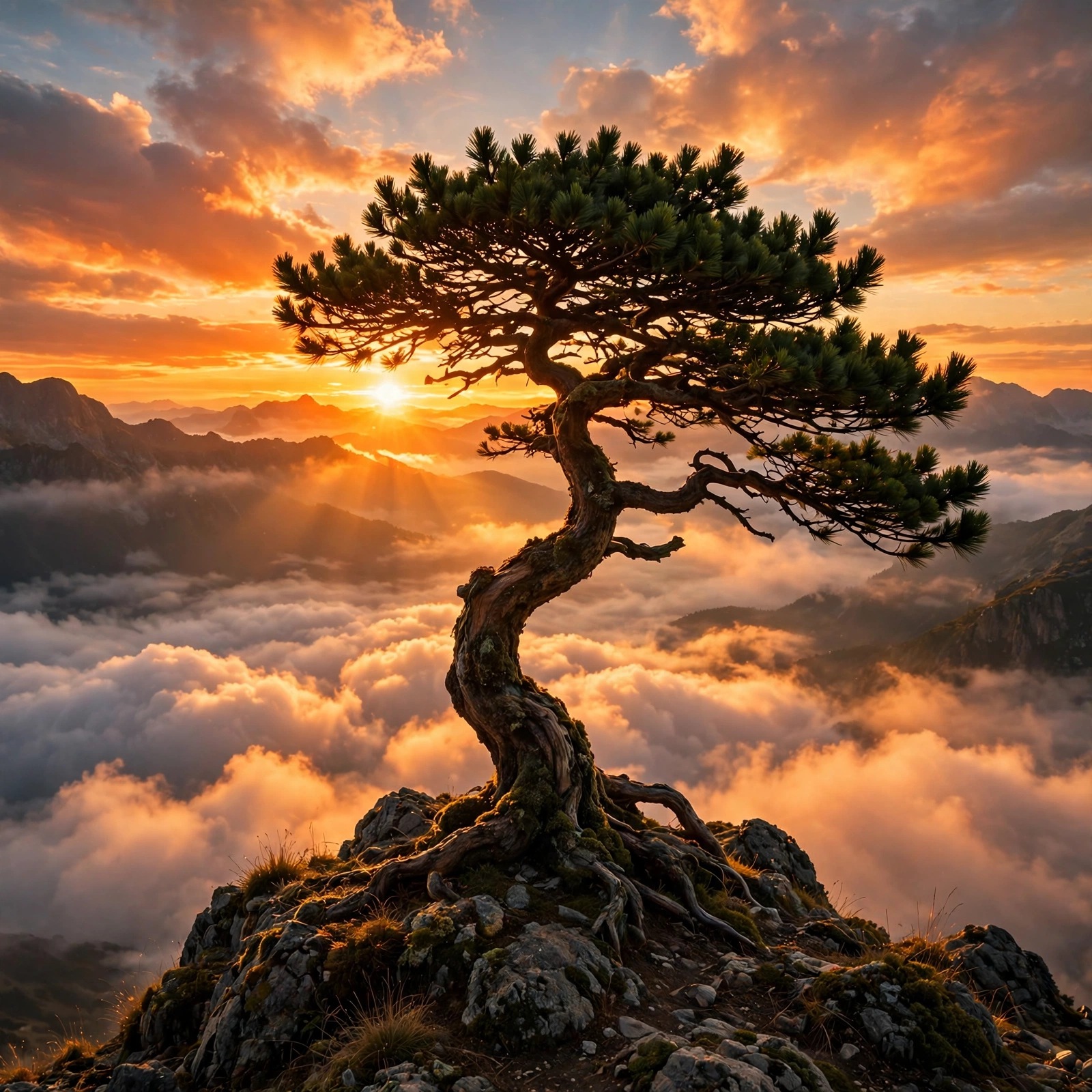 Lone Tree on the Summit, square motivational WhatsApp DP