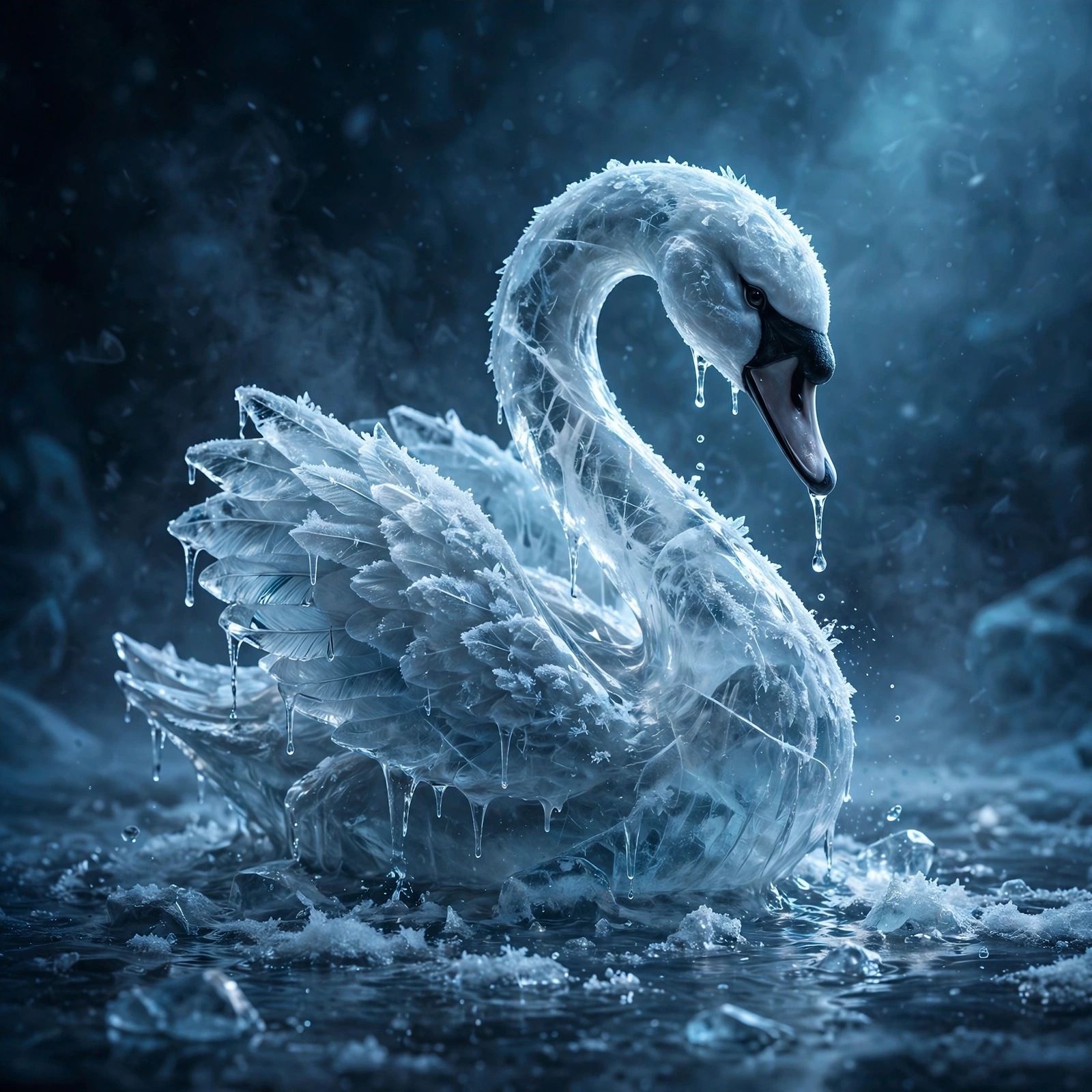 Melting Ice Swan Sculpture, square sad WhatsApp DP