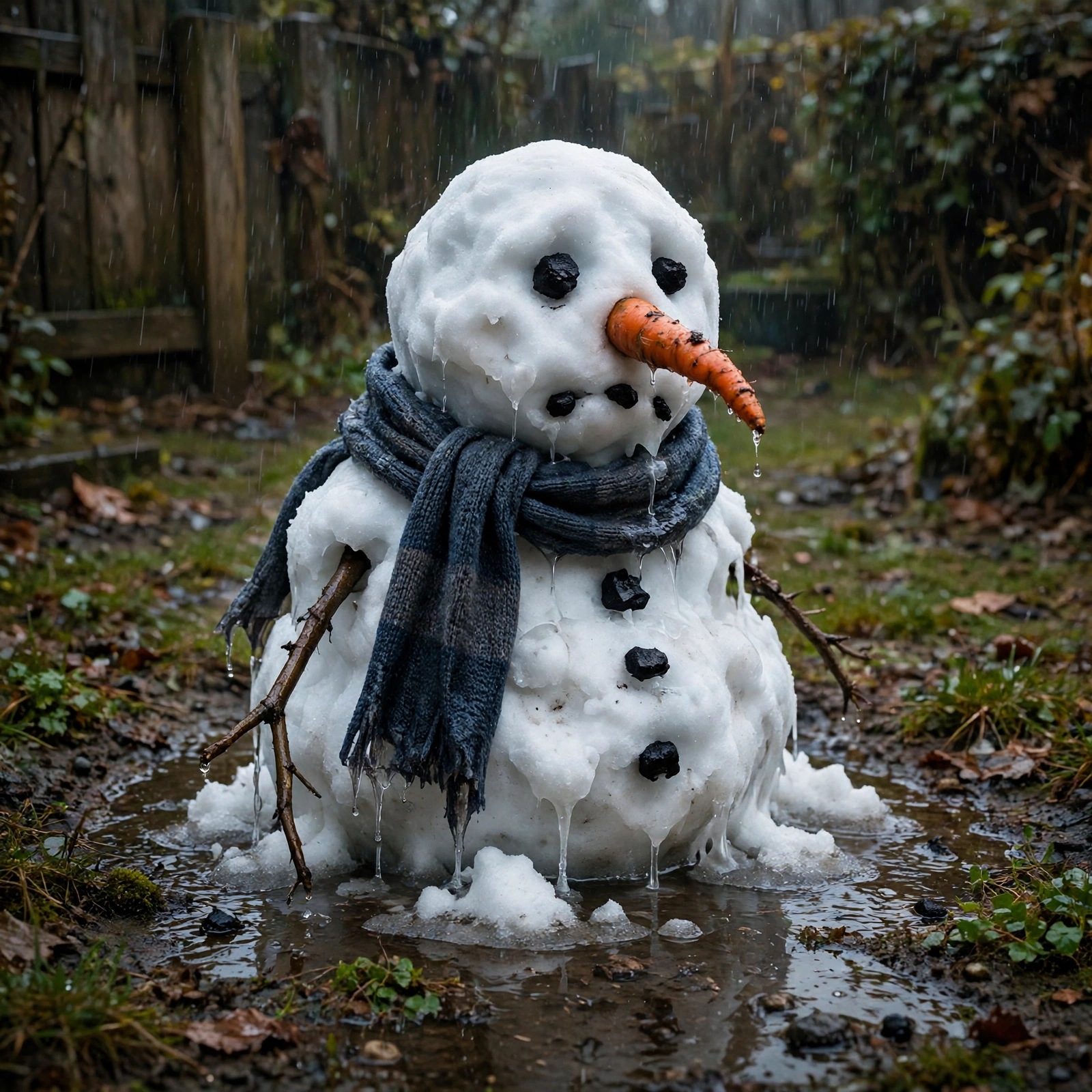 Melting Snowman Rainy Yard Sad Dp WhatsApp DP