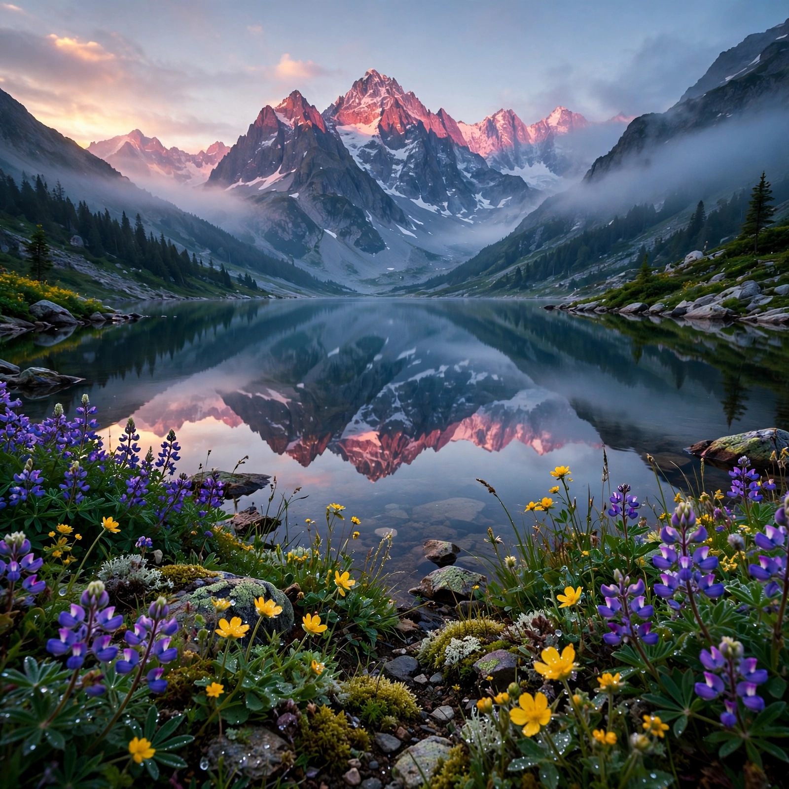Mirror Lake Wildflower Dawn - square aesthetic WhatsApp DP