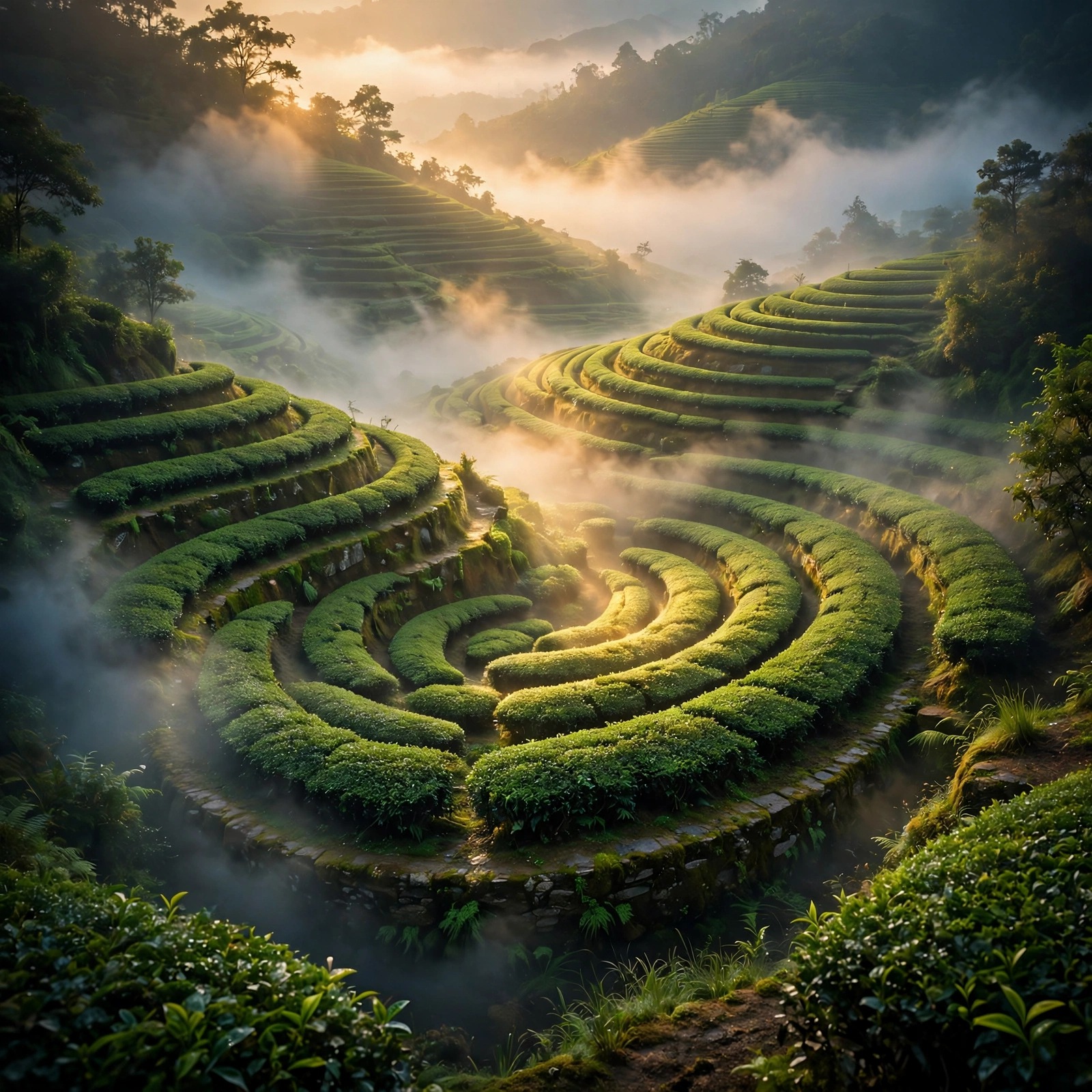 Misty Tea Terraces Dawn Nature Dp WhatsApp DP