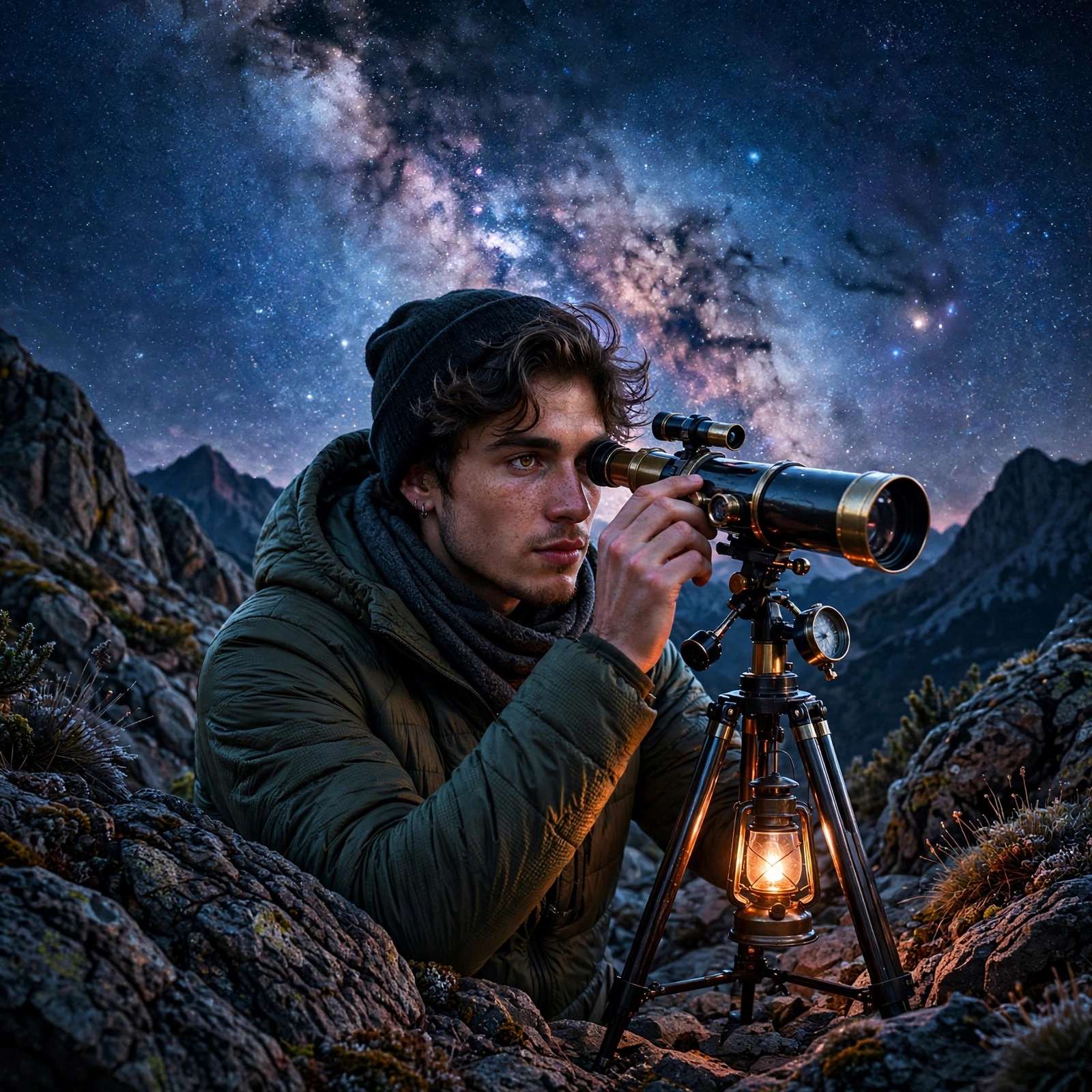 Mountain night stargazer profile picture — original AI artwork for WhatsApp DP