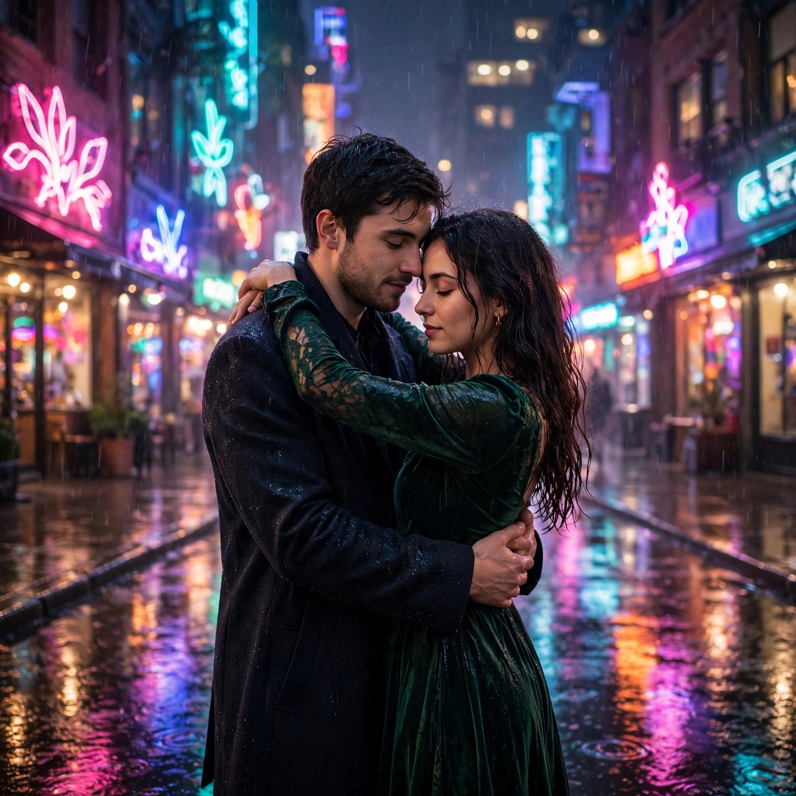 neon rain dance couple love dp
