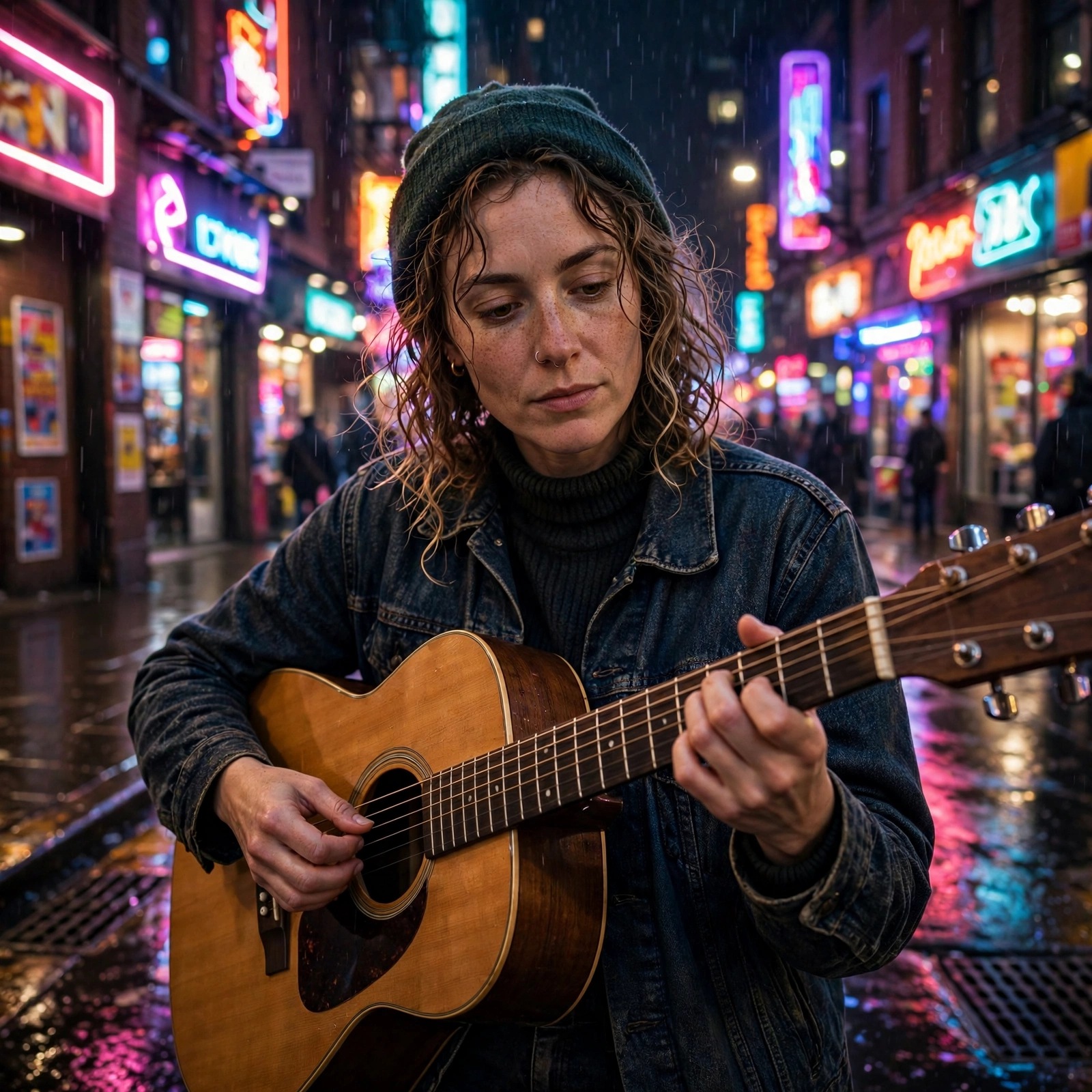 neon street guitarist woman girls dp