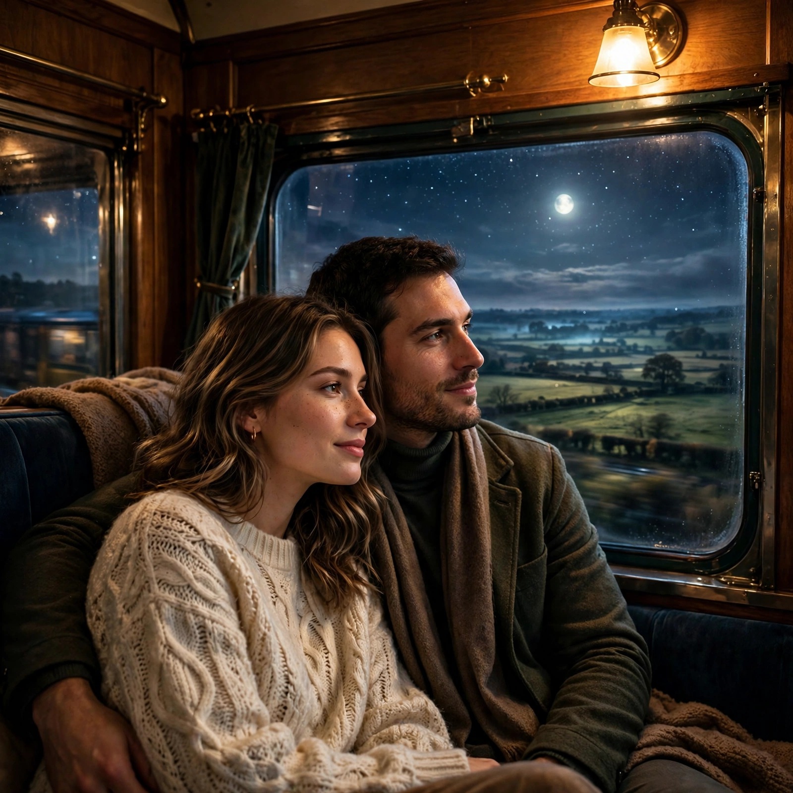 Couple on a Night Train Under the Stars