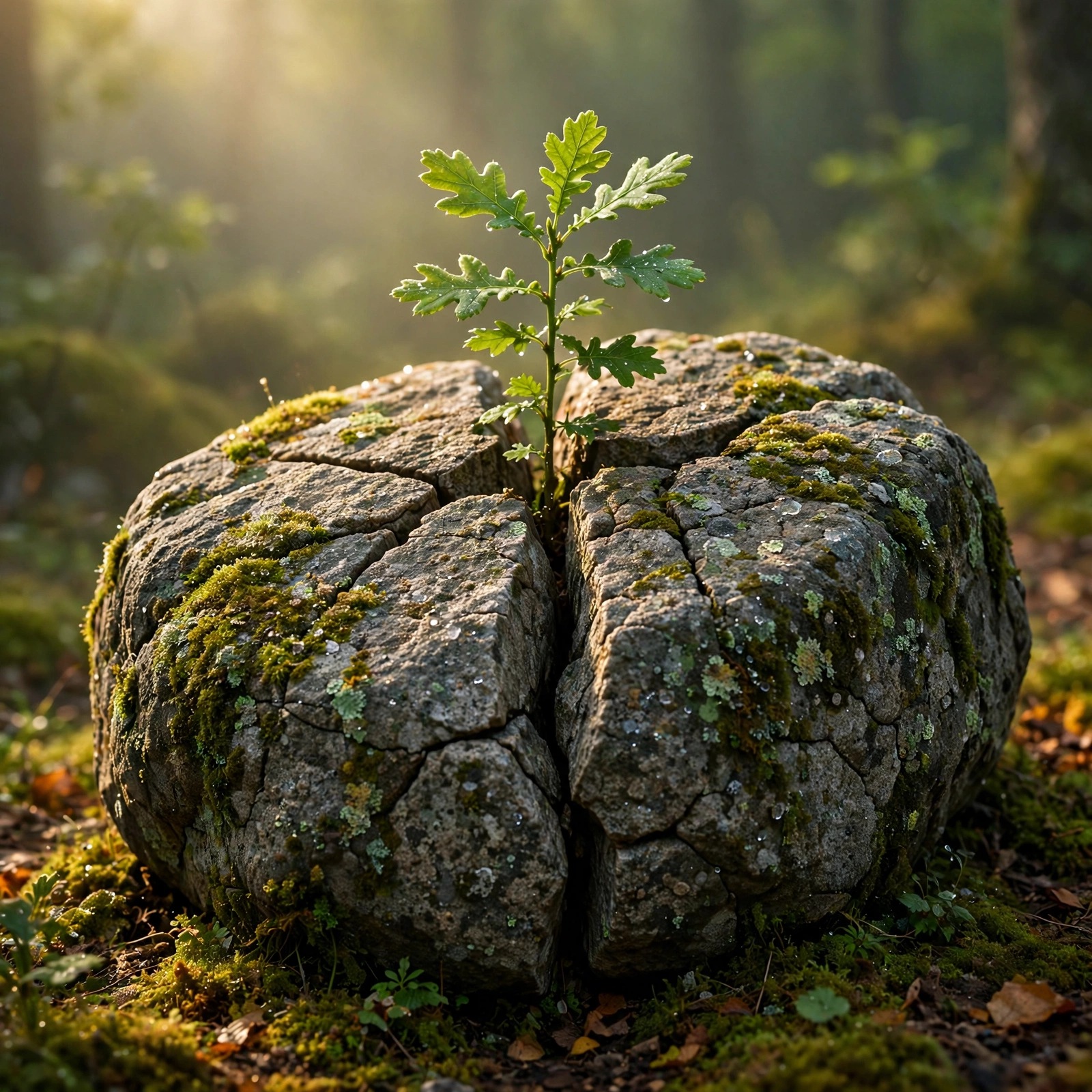 Oak Sapling Splitting Rock, square motivational WhatsApp DP