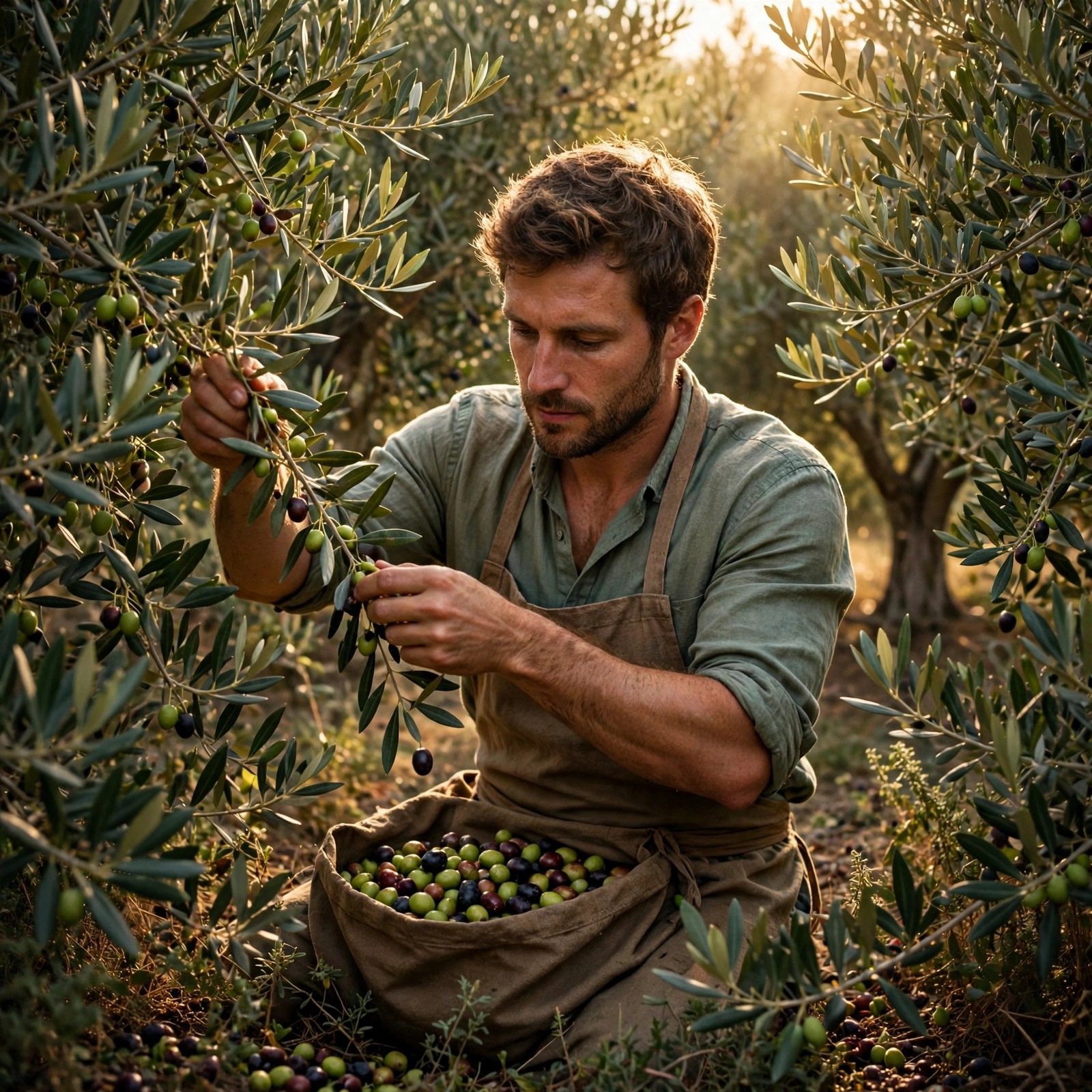 Olive Grove Harvester in Sunlight