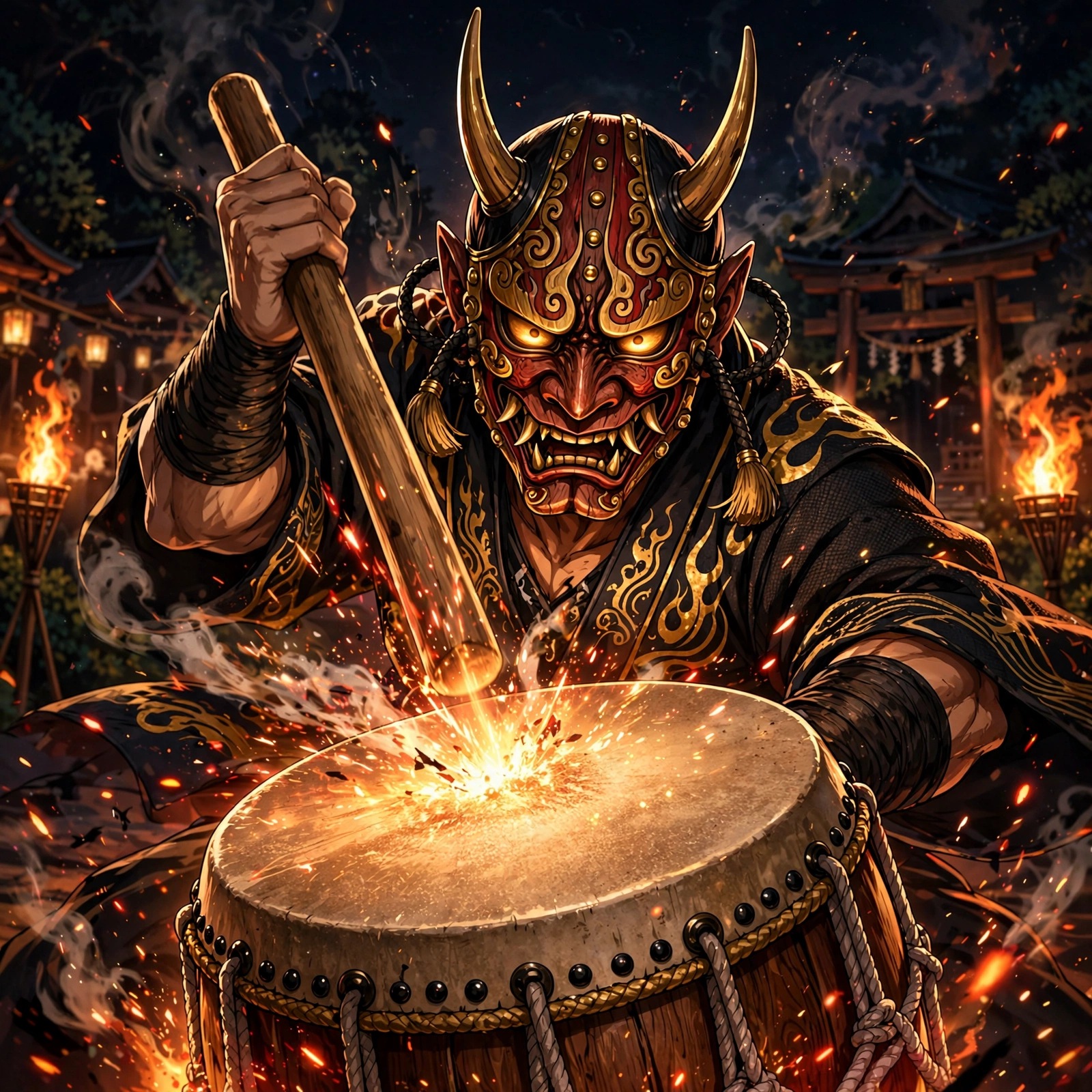 oni demon mask drummer at festival anime dp