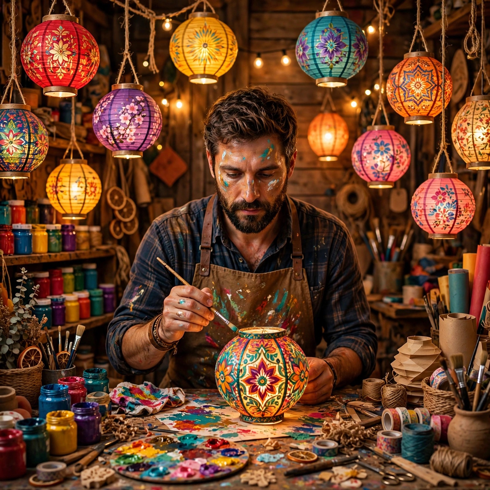 Paper Lantern Maker in Warm Workshop