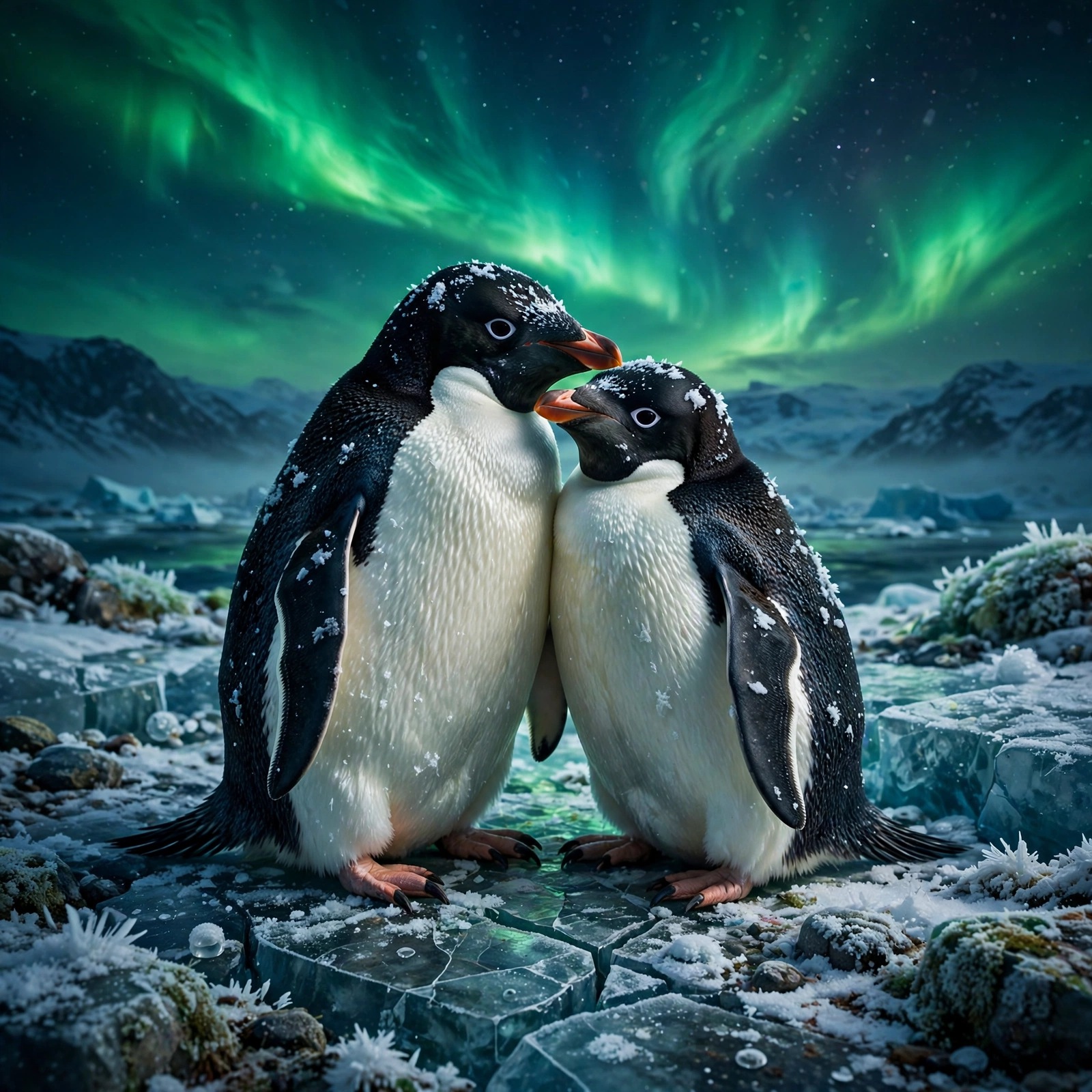 Penguin Pair Aurora Ice Love Dp WhatsApp DP
