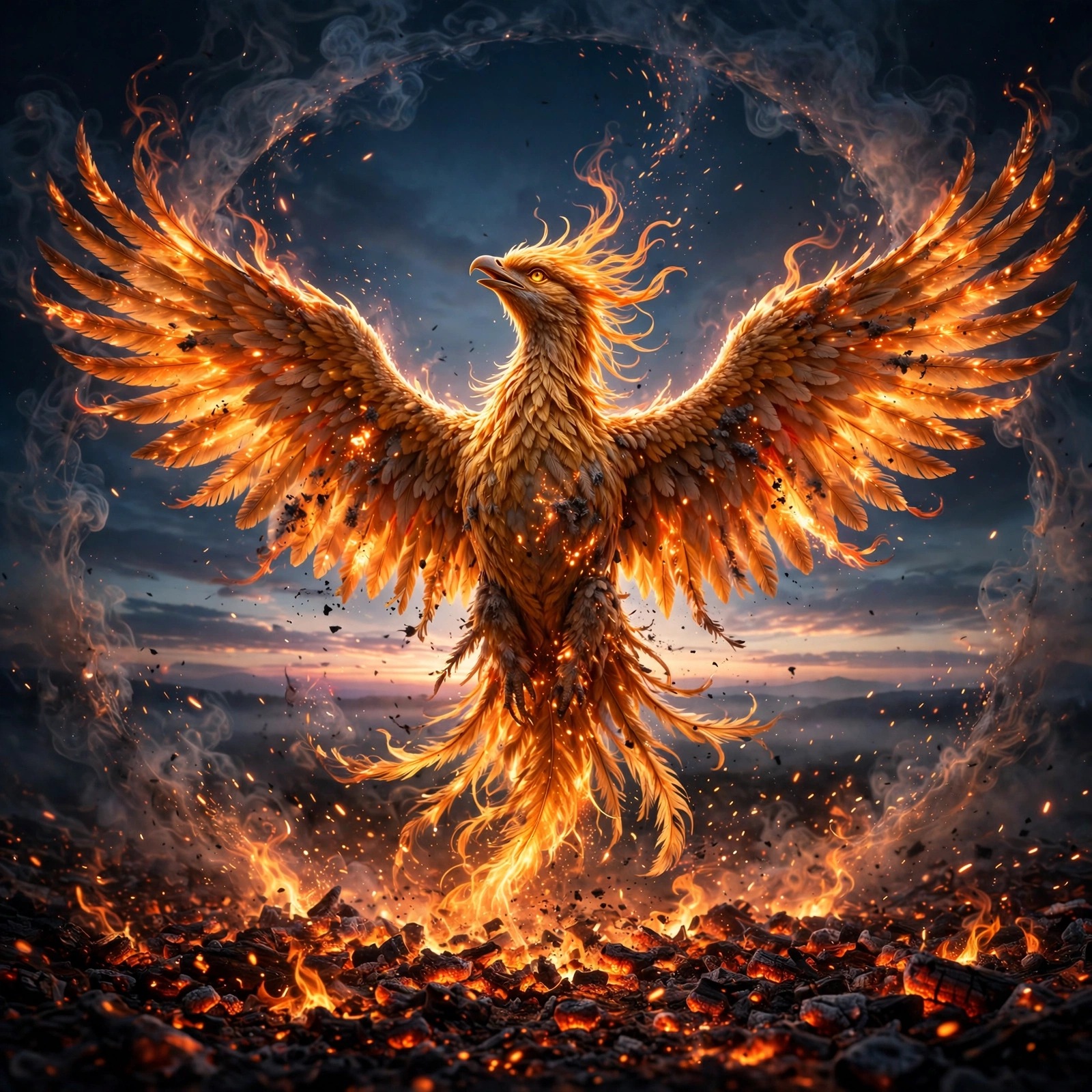 Phoenix Rising From Embers at Dawn motivational WhatsApp DP