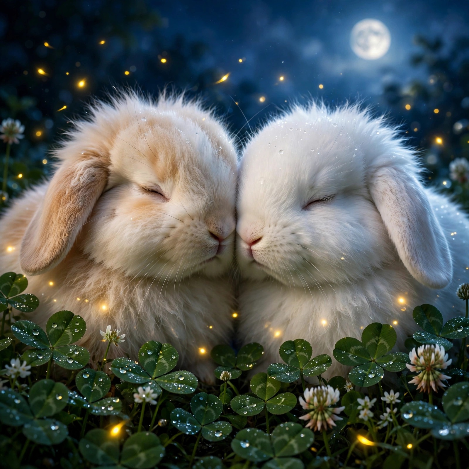 Moonlit Bunny Nuzzle in Clover — free Love WhatsApp DP download