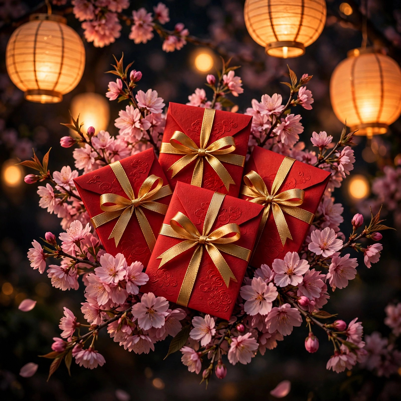 Red Envelopes and Cherry Blossom, square love WhatsApp DP