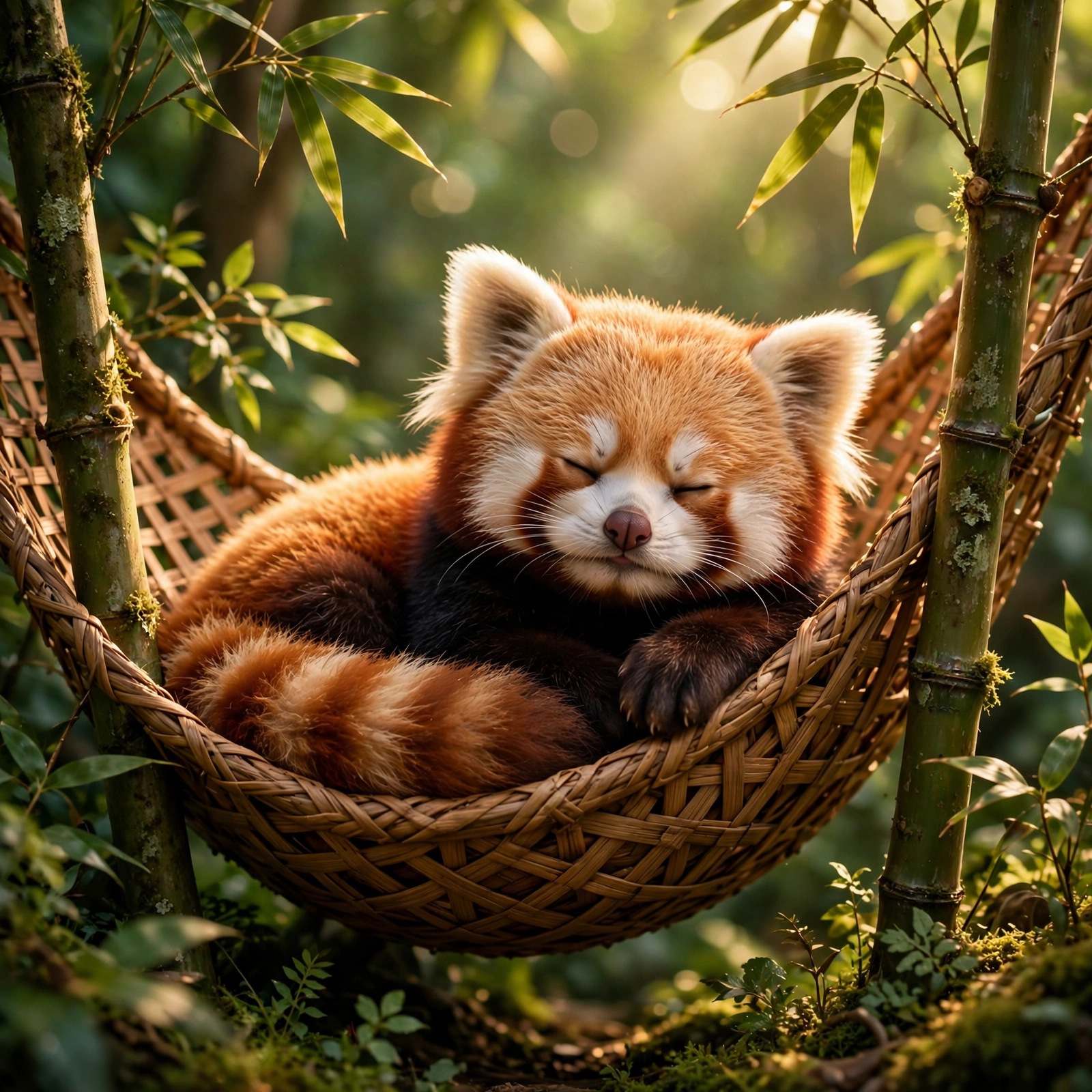red panda lounging in a bamboo hammock cute dp