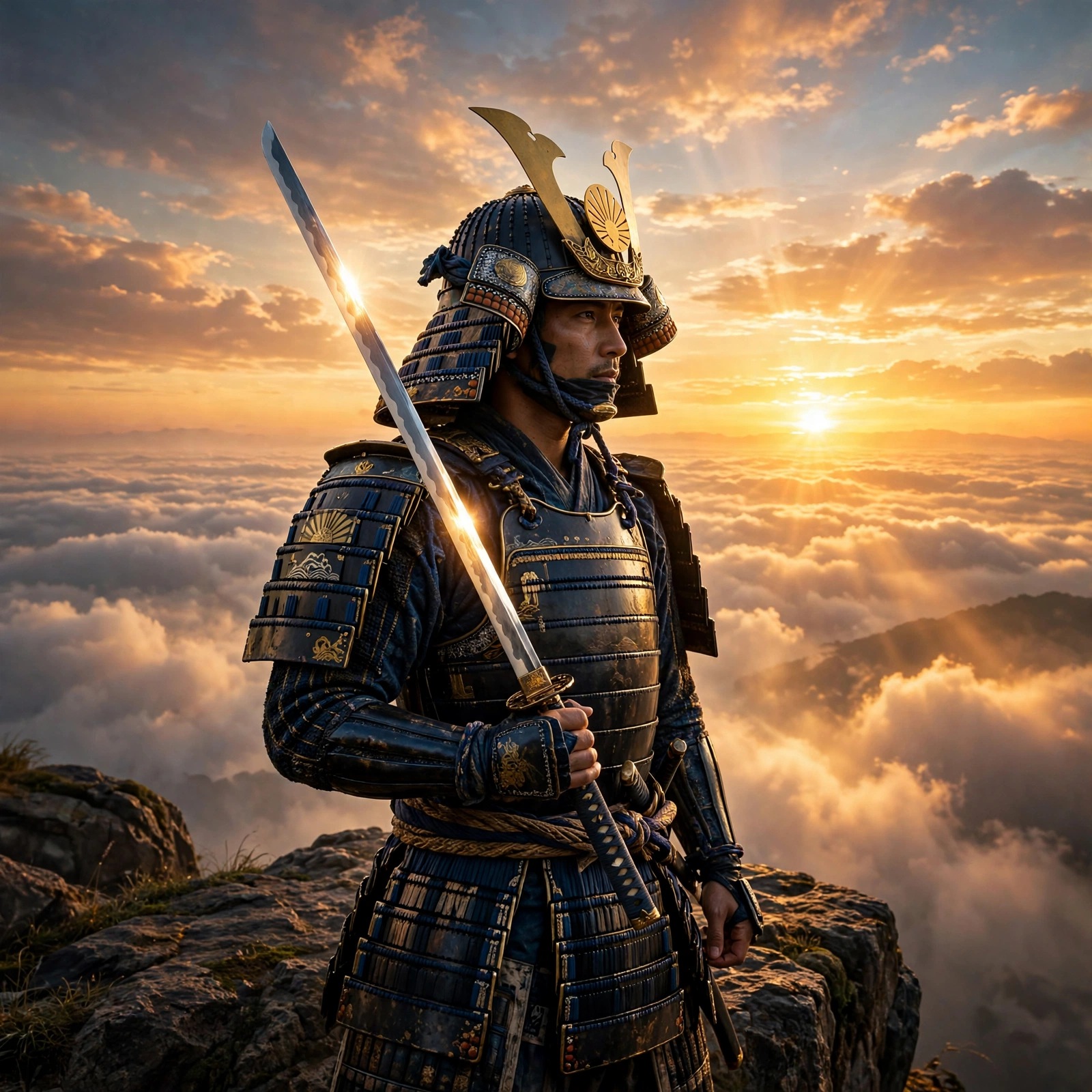 Samurai at Sunrise on Cliff Edge Motivational WhatsApp DP profile picture