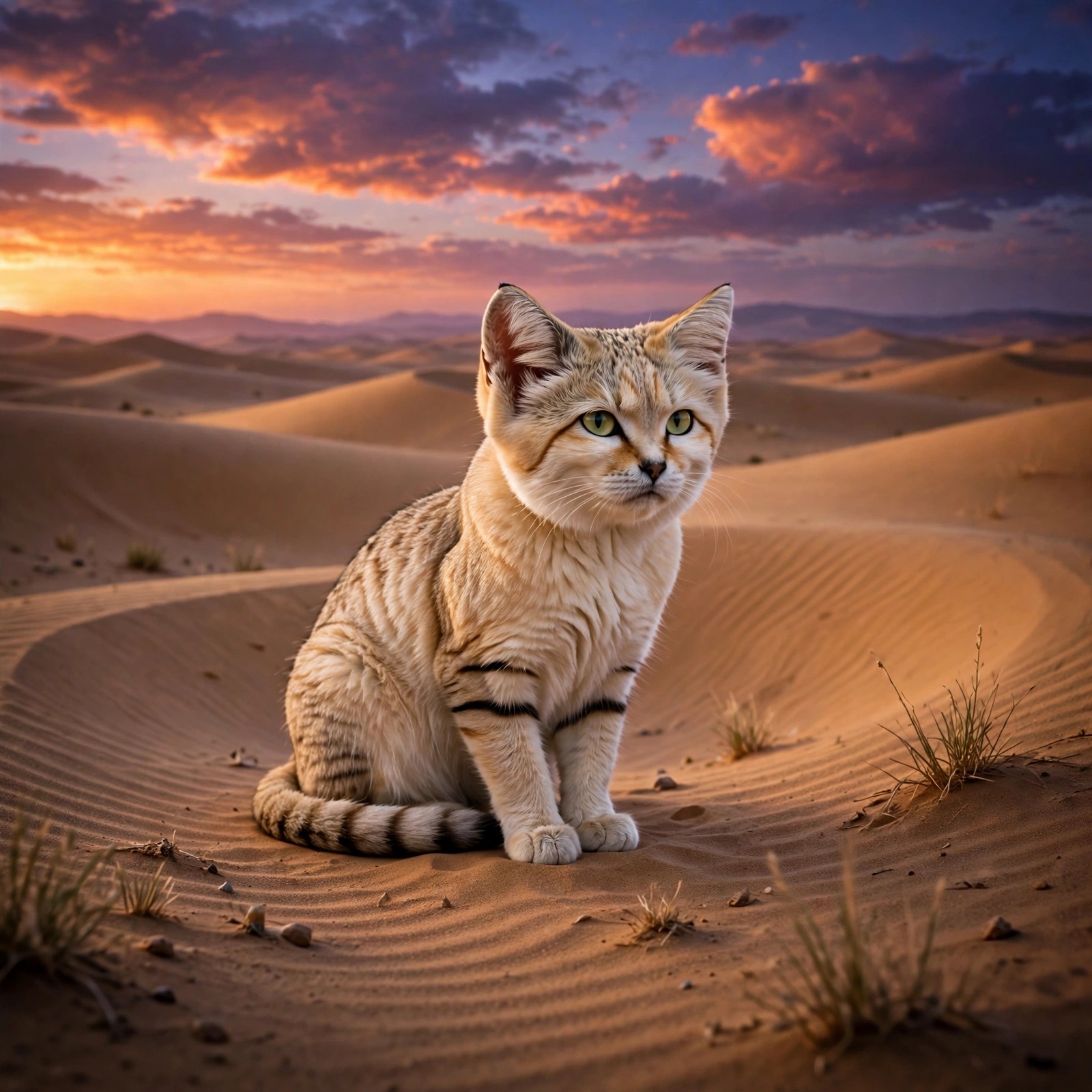 Sand Cat in the Sahara at Dusk