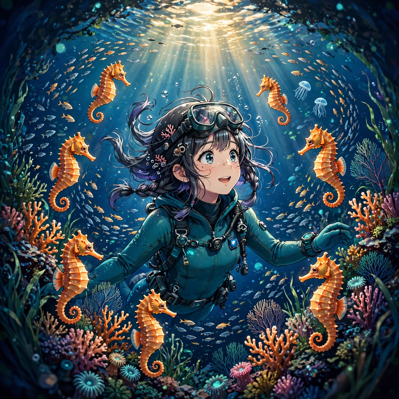 Seahorse Garden Diver Girl - free anime WhatsApp DP