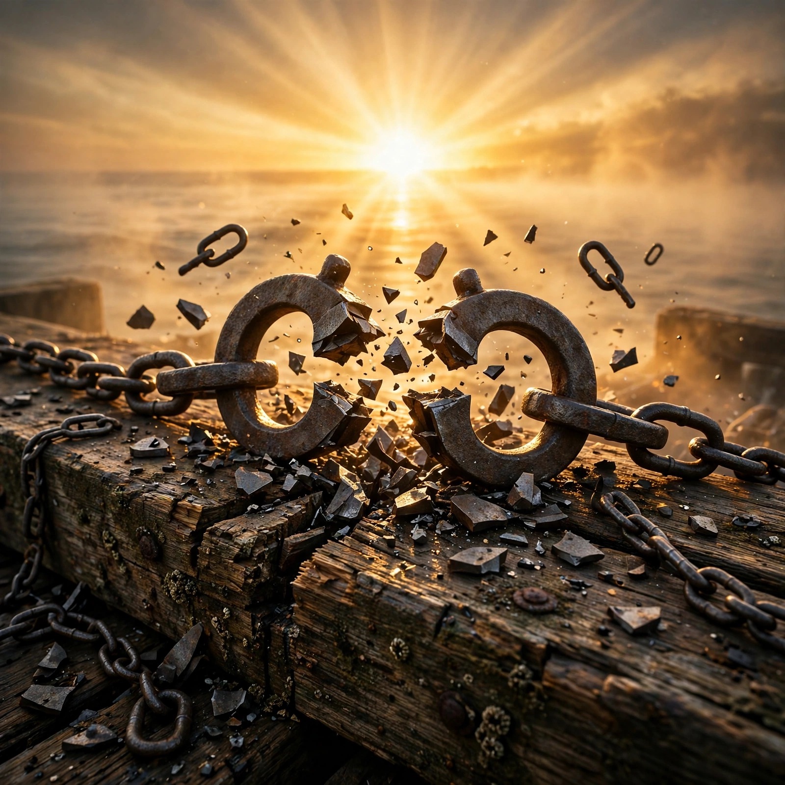 Broken Chains at Sunrise Motivational WhatsApp DP wallpaper