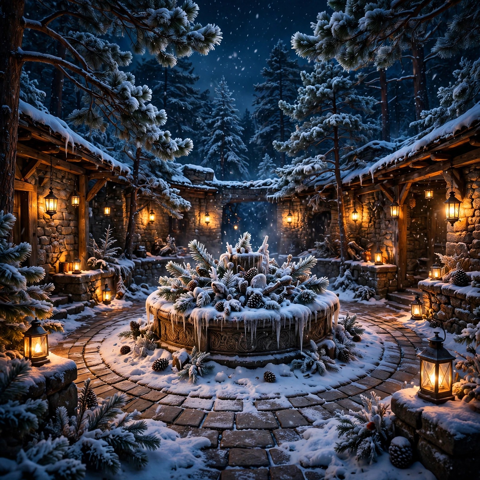 Snow Lantern Pine Courtyard Night Islamic Dp WhatsApp DP