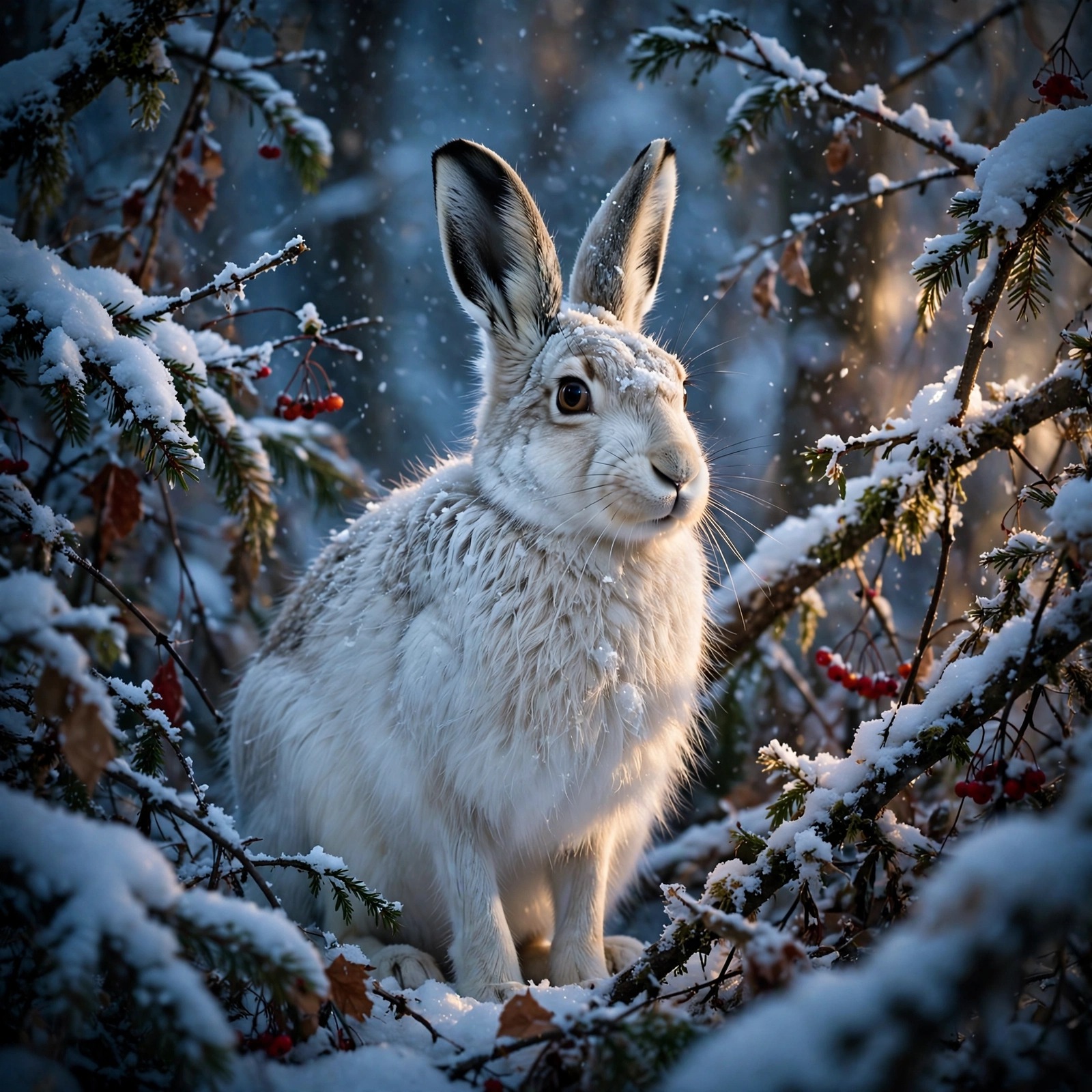 Snowshoe Hare in a Winter Thicket